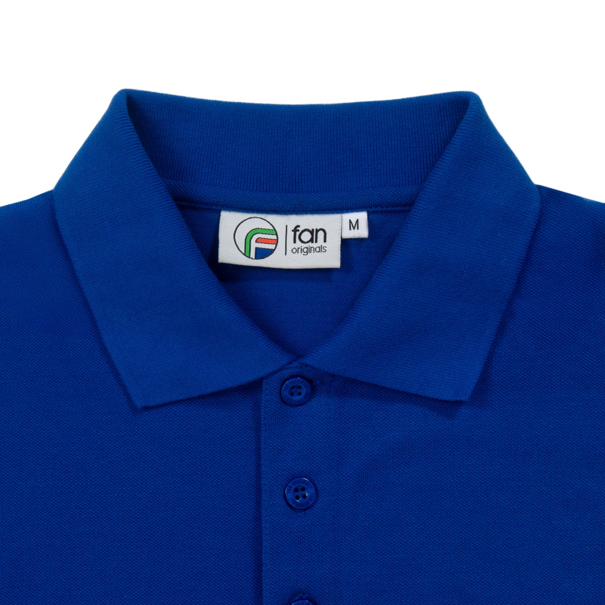 Leeds retro polo shirt in royal with a rose embroidered crest applique patch to chest