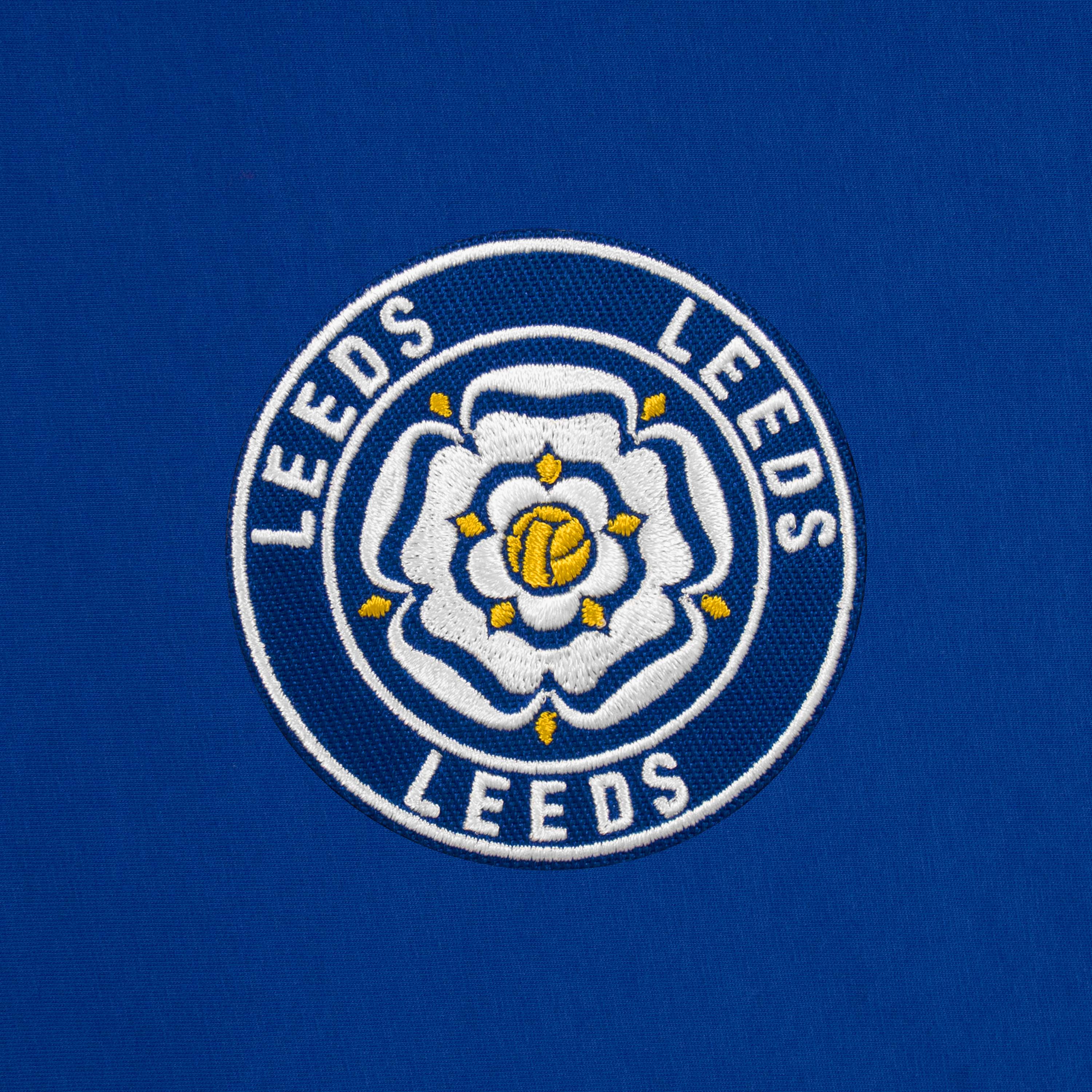 Leeds retro crew neck t-shirt in royal with embroidered applique rose crest