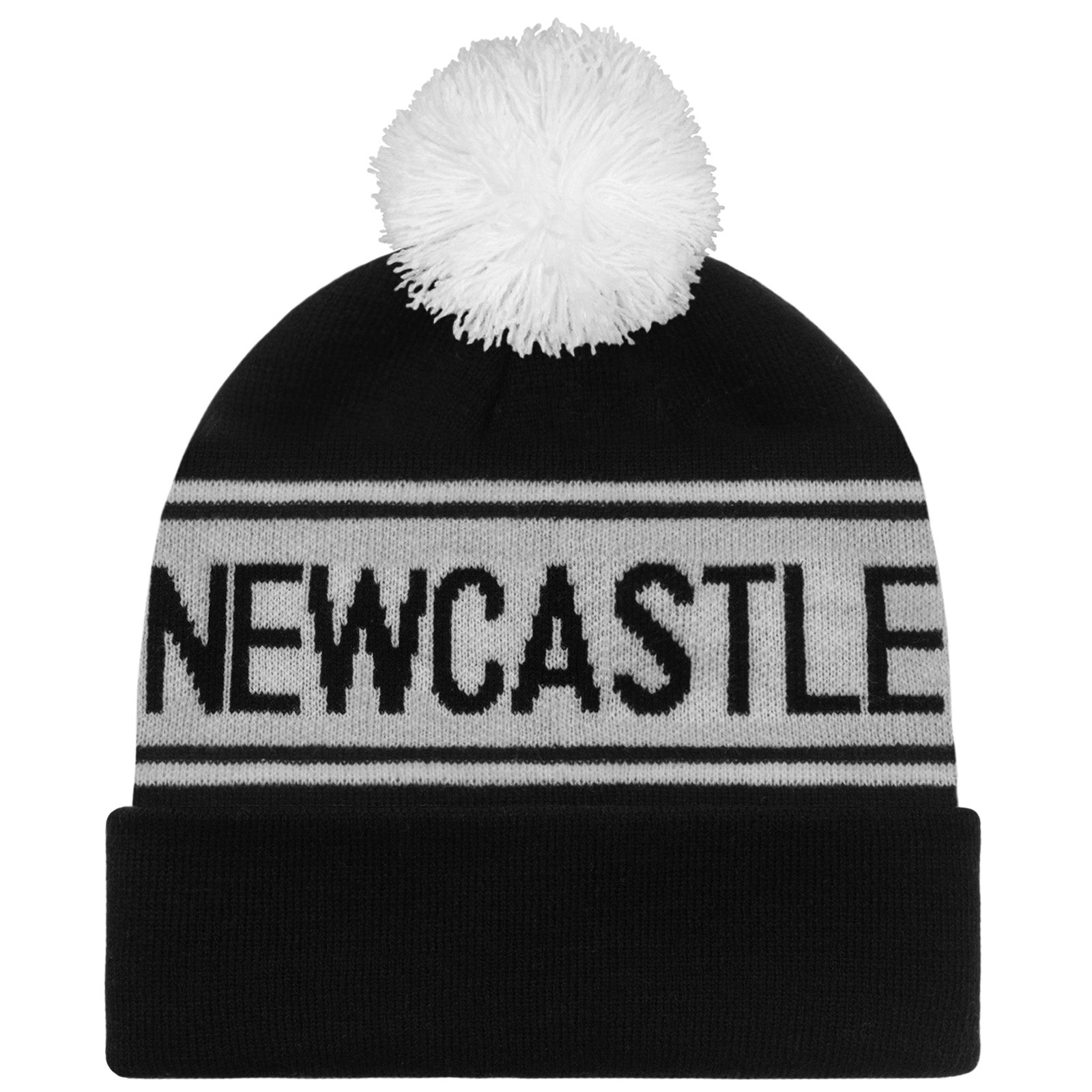 Newcastle United knitted bobble hat in black with text to front