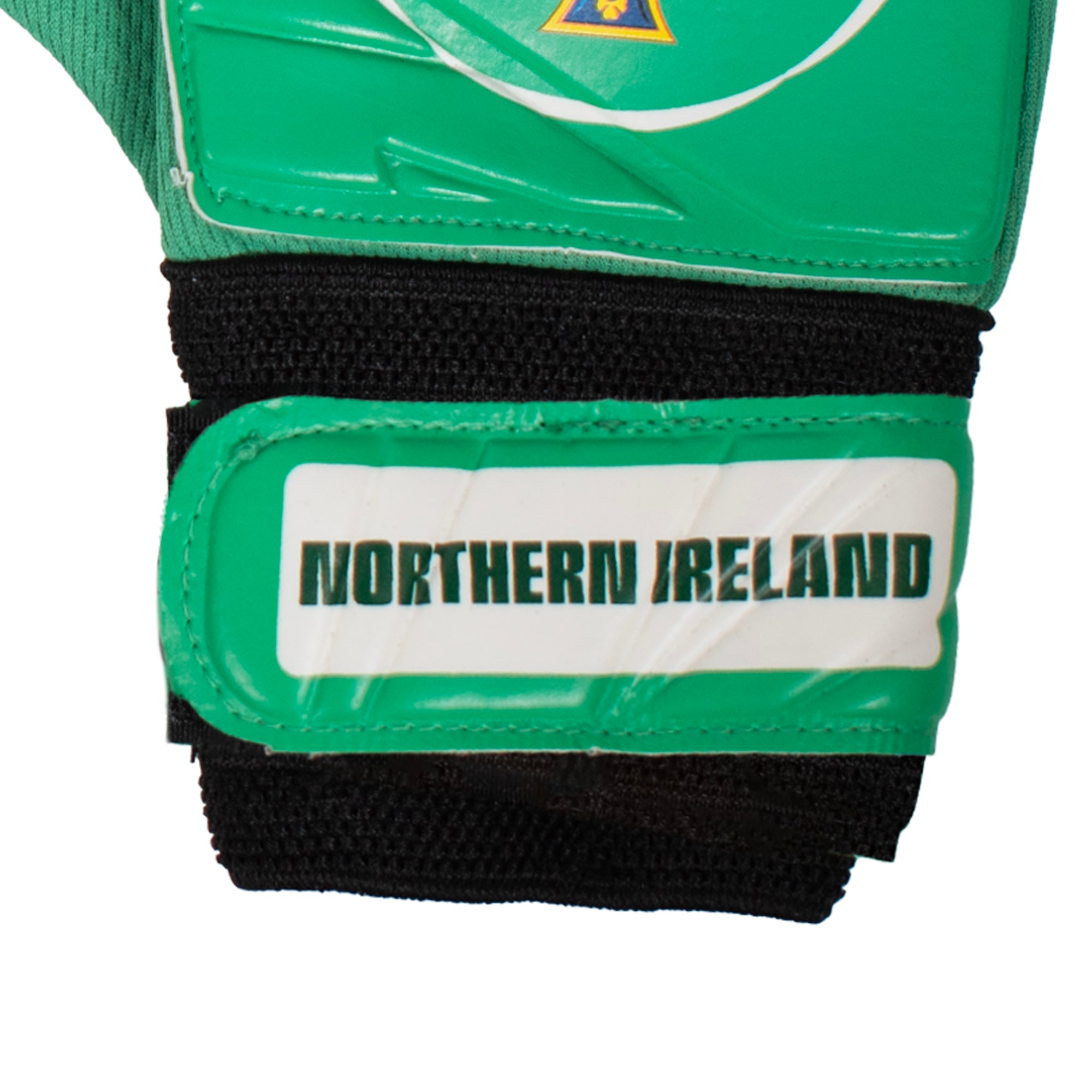 Northern Ireland green goalkeeper gloves with national team crest & text print to each glove