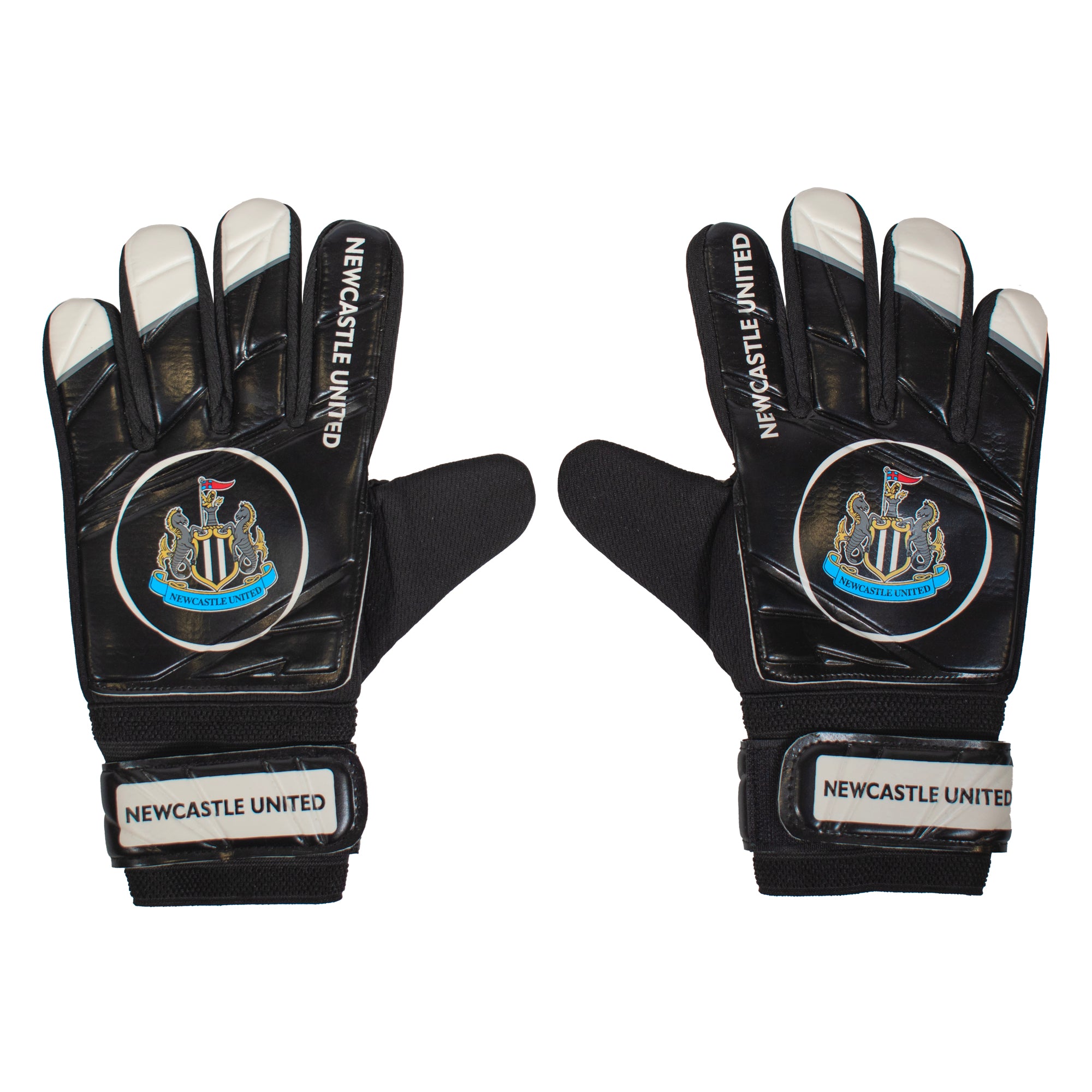 Newcastle United black goalkeeper gloves with club crest & text print to each glove