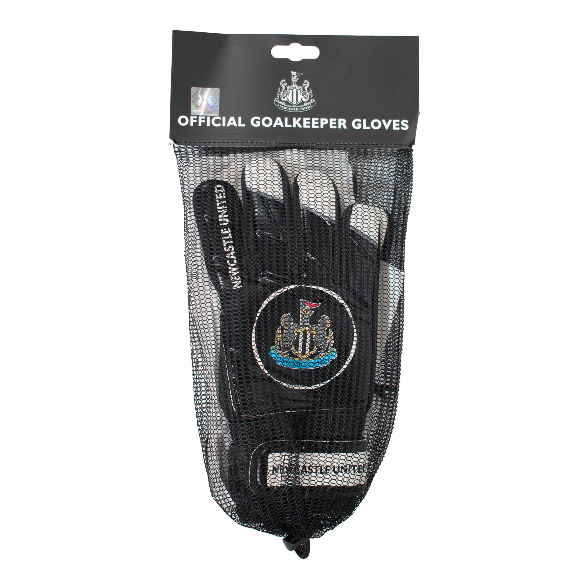 Newcastle United black goalkeeper gloves with club crest & text print to each glove
