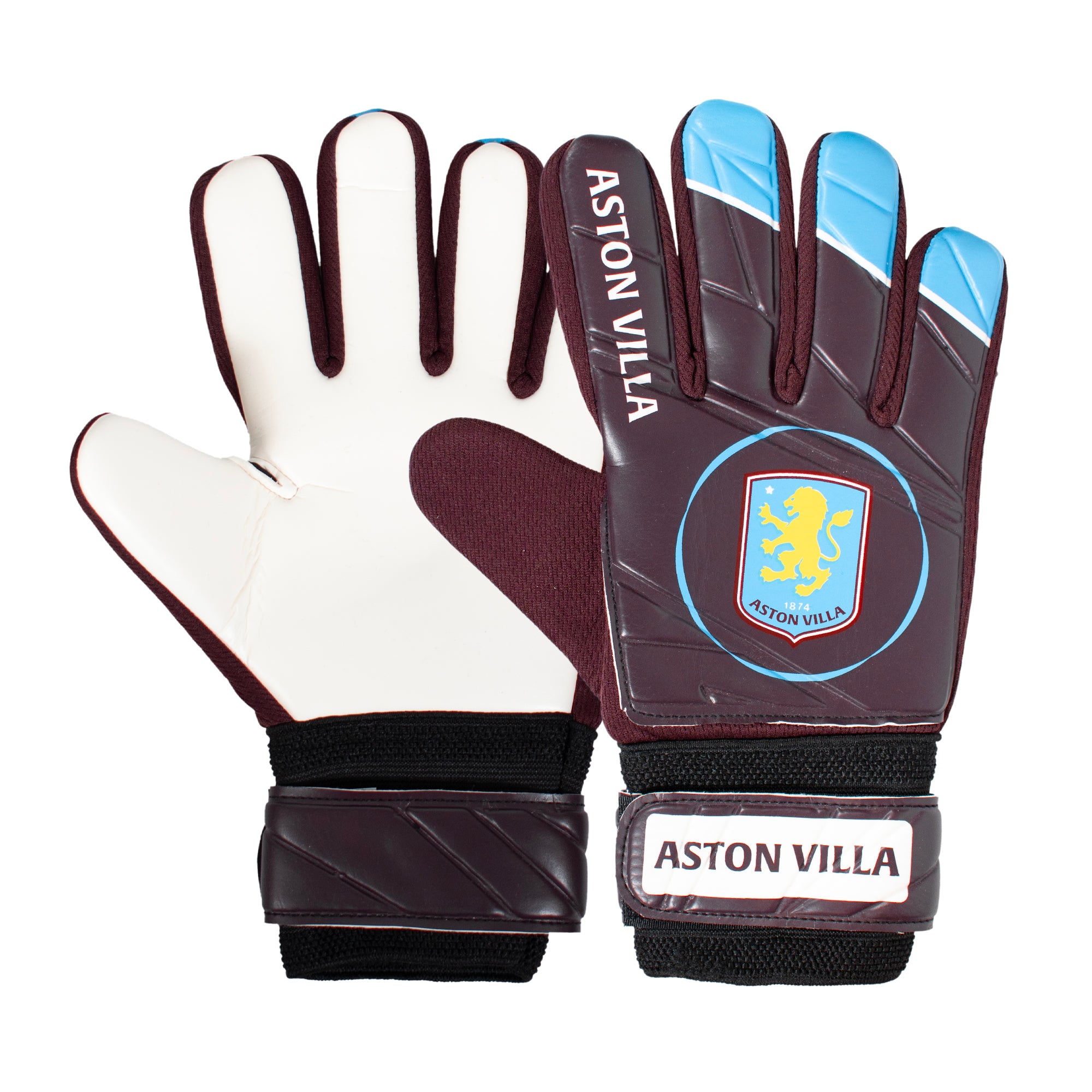 Aston Villa claret goalkeeper gloves with club crest & text print to each glove
