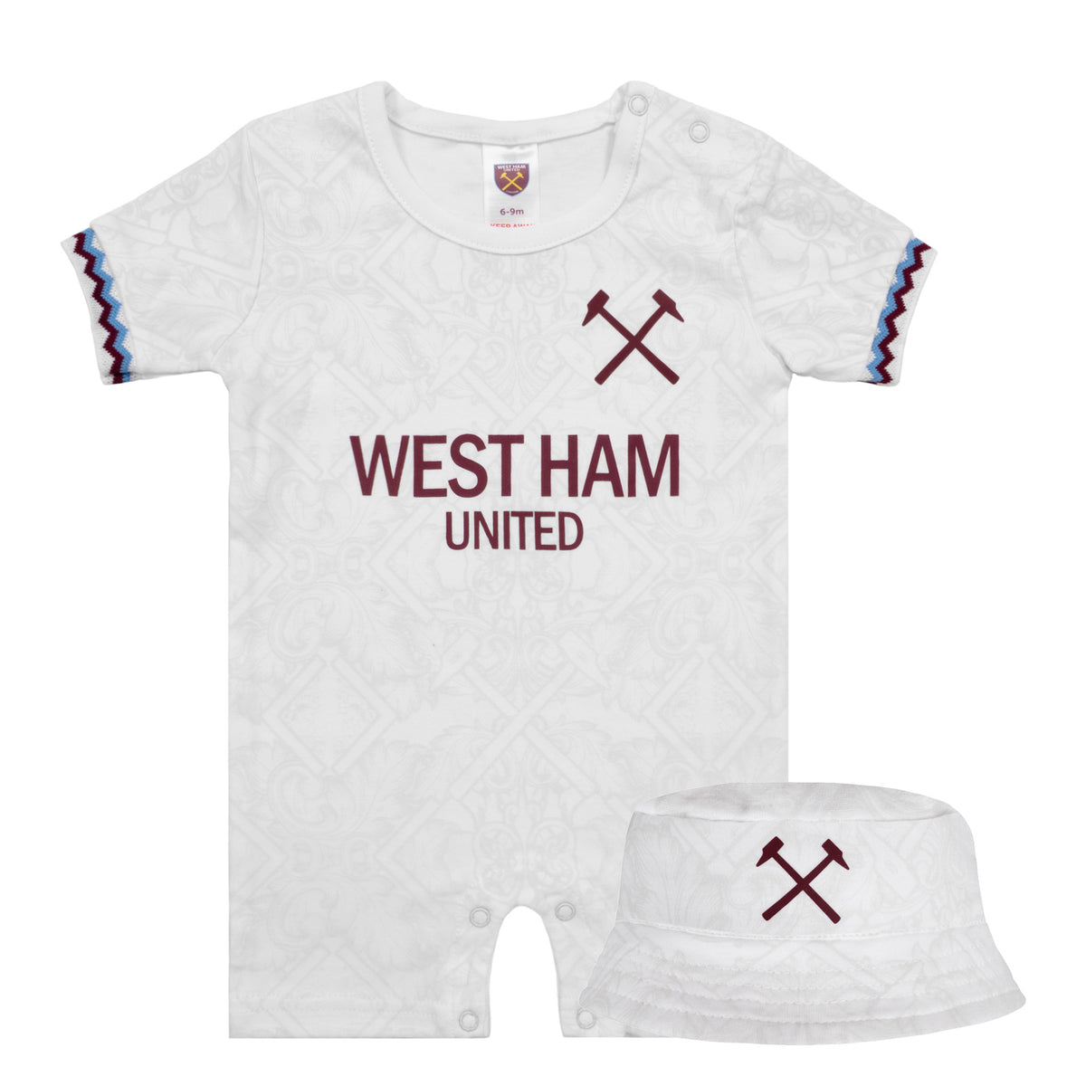 West Ham United FC baby romper and bucket hat set in white