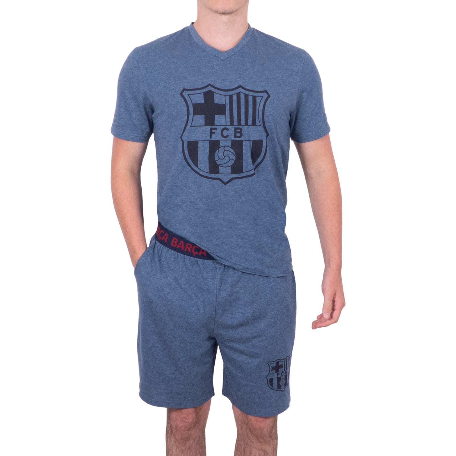 FC Barcelona adults short pyjama loungewear set in blue marl