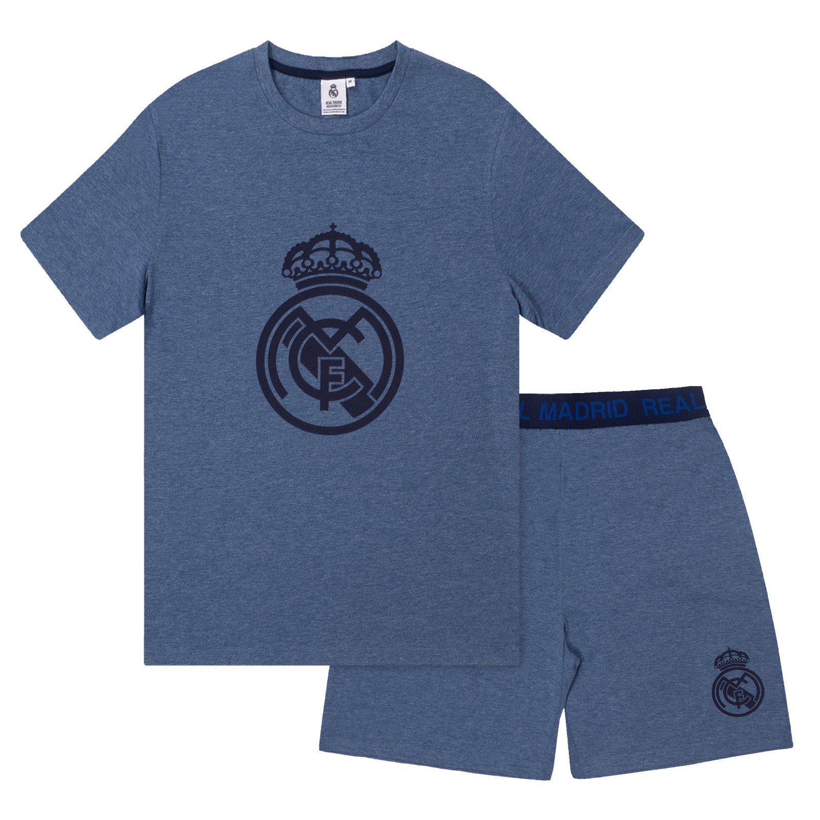 Real Madrid adults short pyjama loungewear set in blue marl