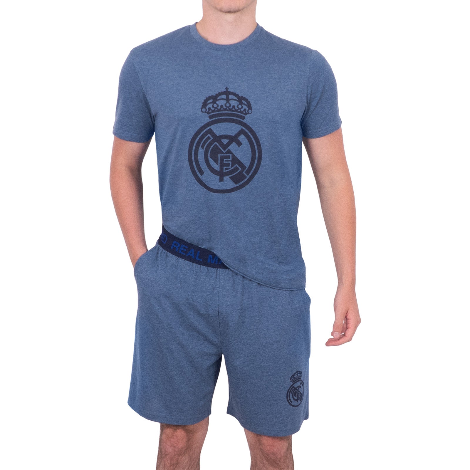 Real Madrid adults short pyjama loungewear set in blue marl