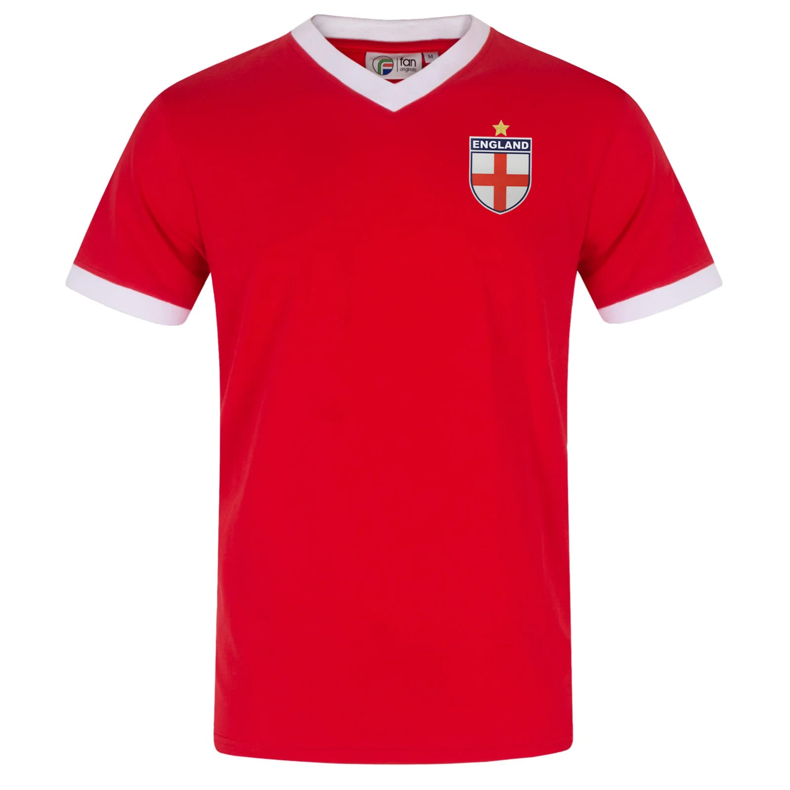 England adults retro ringer v-neck t-shirt in Red with contrast red trims and logo to chest