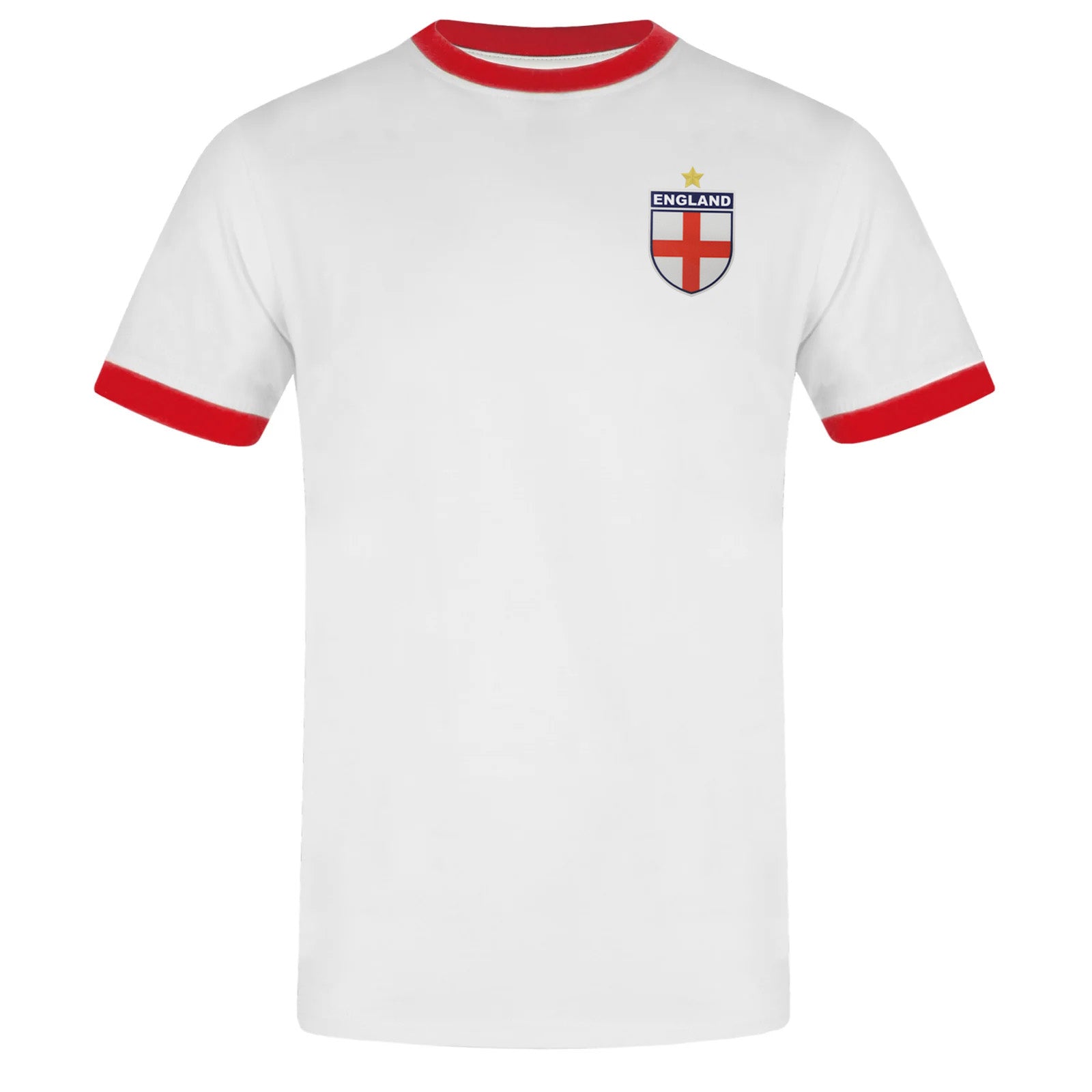 England adults retro ringer t-shirt in white with contrast red trims and logo to chest