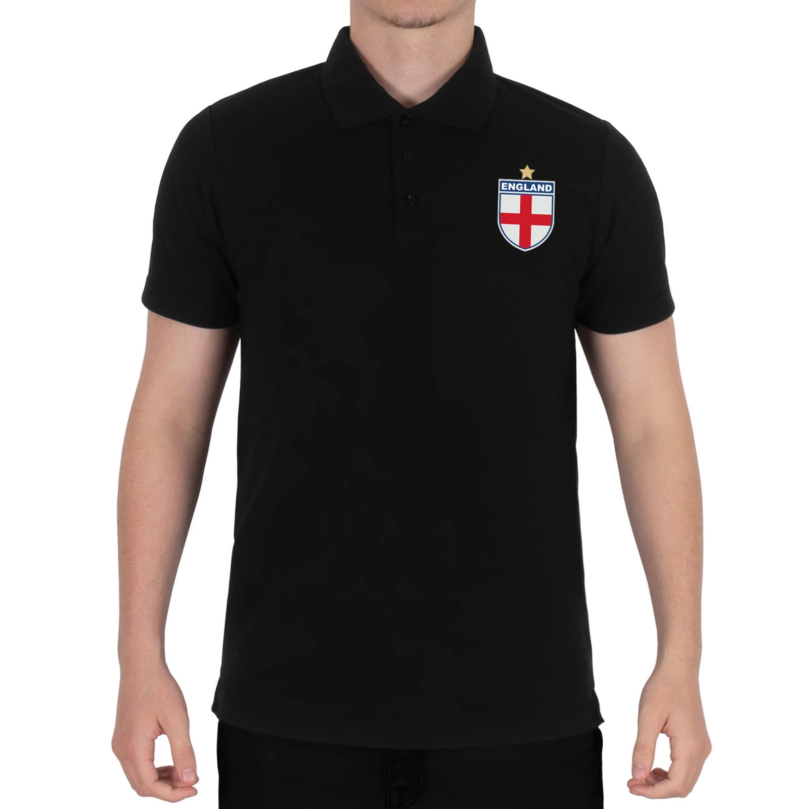 England retro polo shirt in black with printed logo on the chest