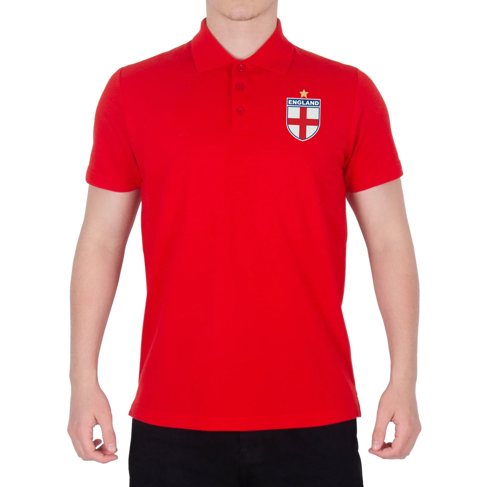 England retro polo shirt in black, navy, red & white with printed logo on the chest