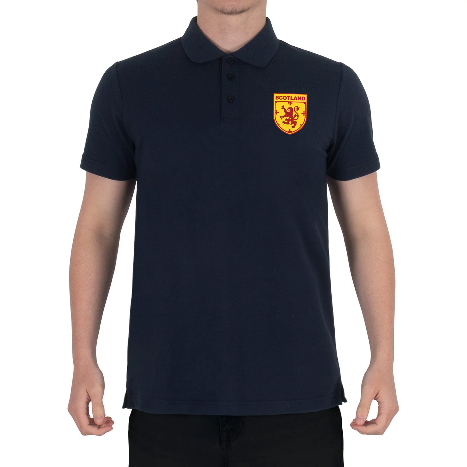 Scotland retro polo shirt in navy with printed lion logo on the chest