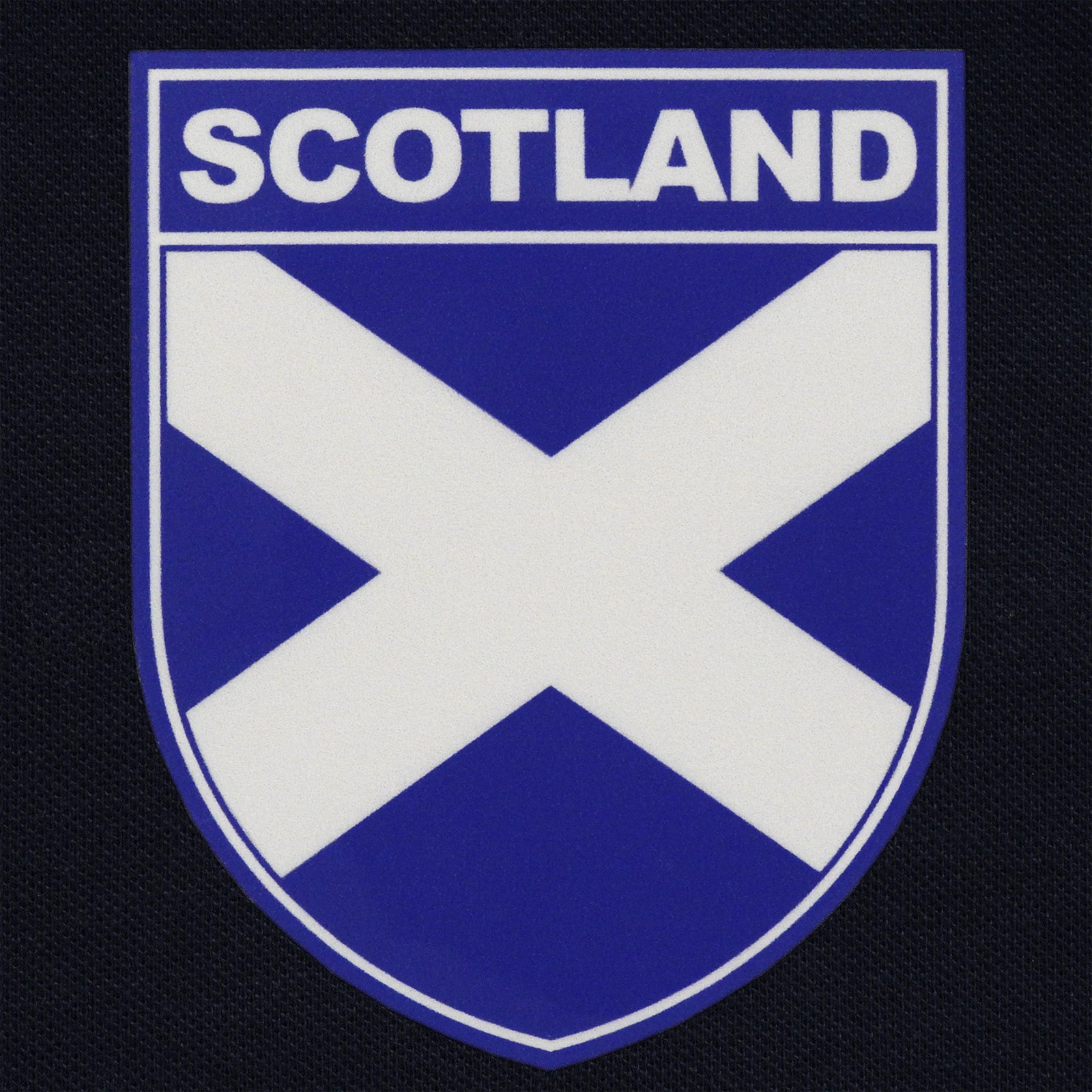 Scotland retro polo shirt in black, navy, royal & white with printed logo on the chest