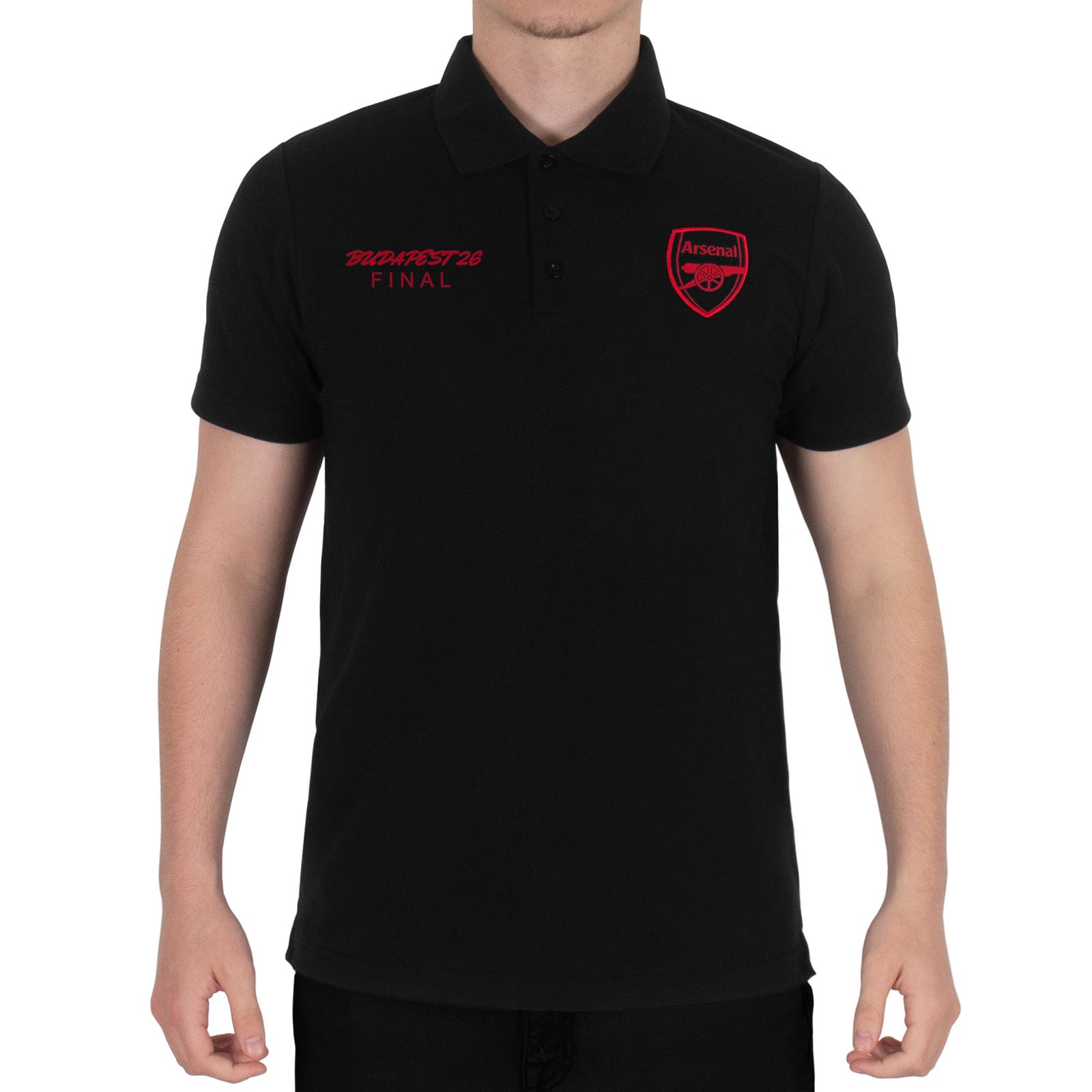 Arsenal polo shirt for adults in black, red, white & navy featuring the club crest to chest