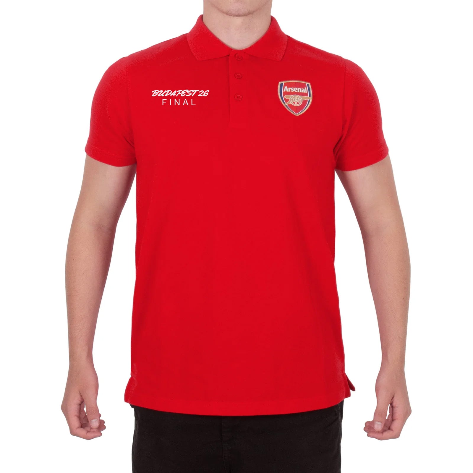 Arsenal polo shirt for adults in black, red, white & navy featuring the club crest to chest