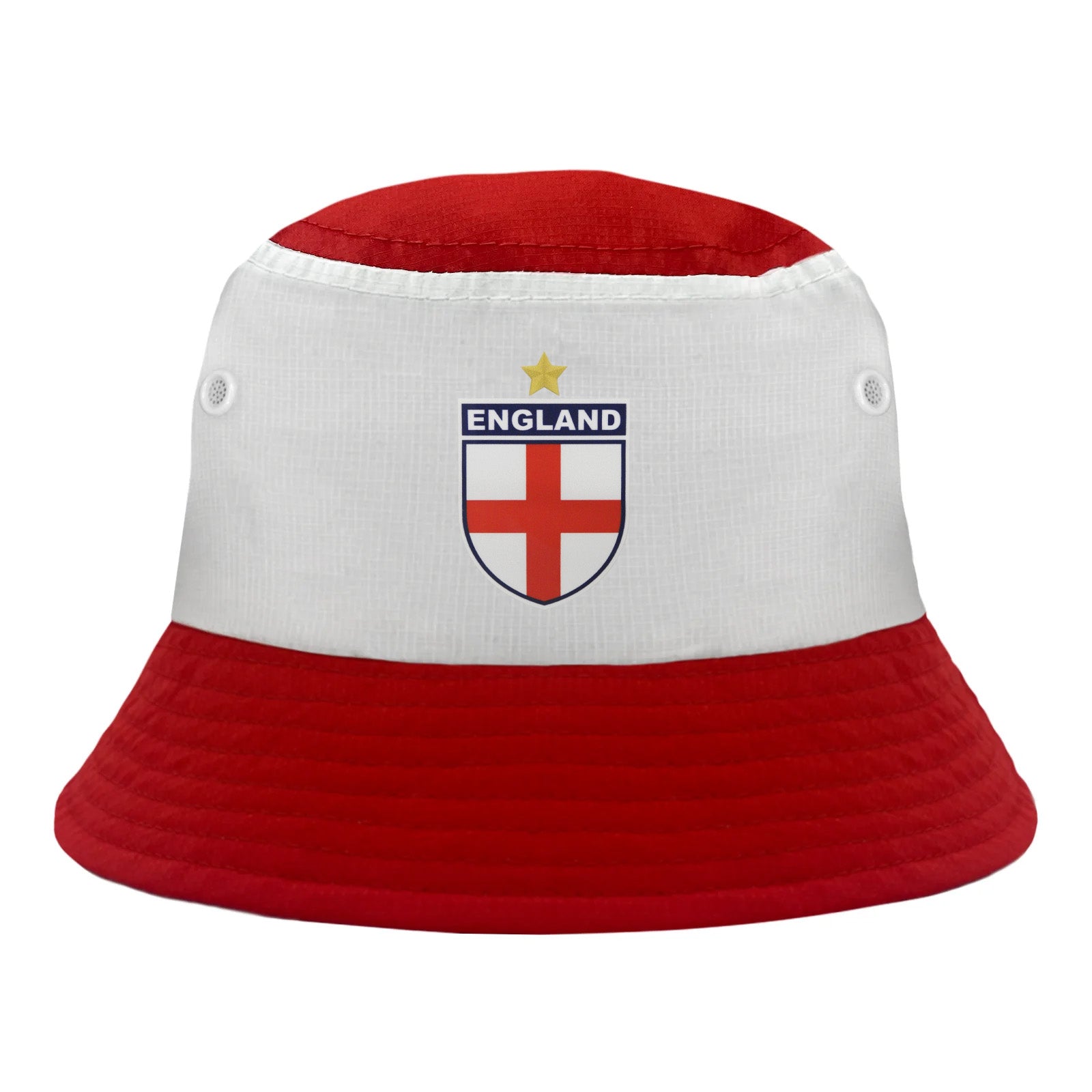 England bucket hat in red & white with printed crest to the front