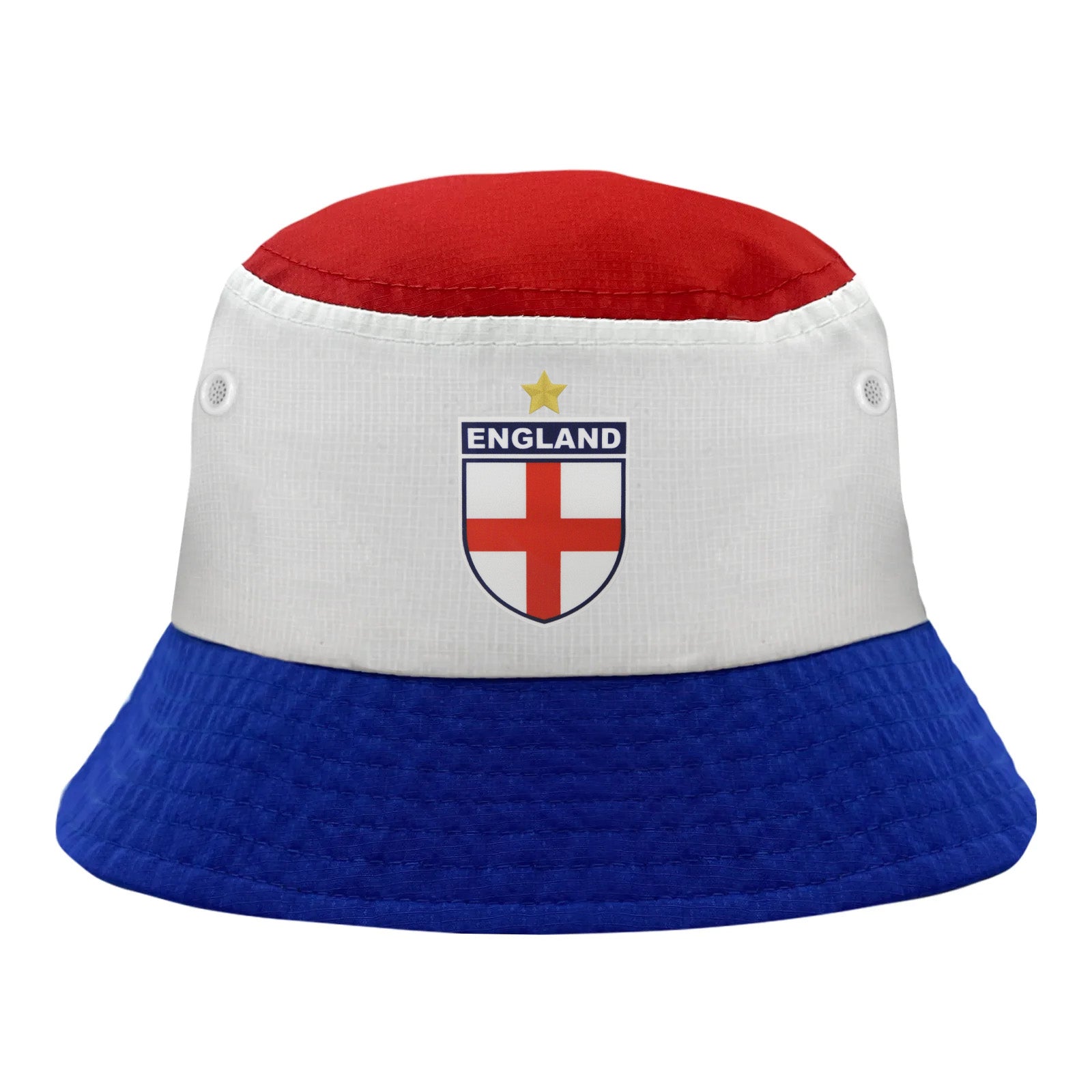 England bucket hat in red, white & royal blue with printed crest to the front