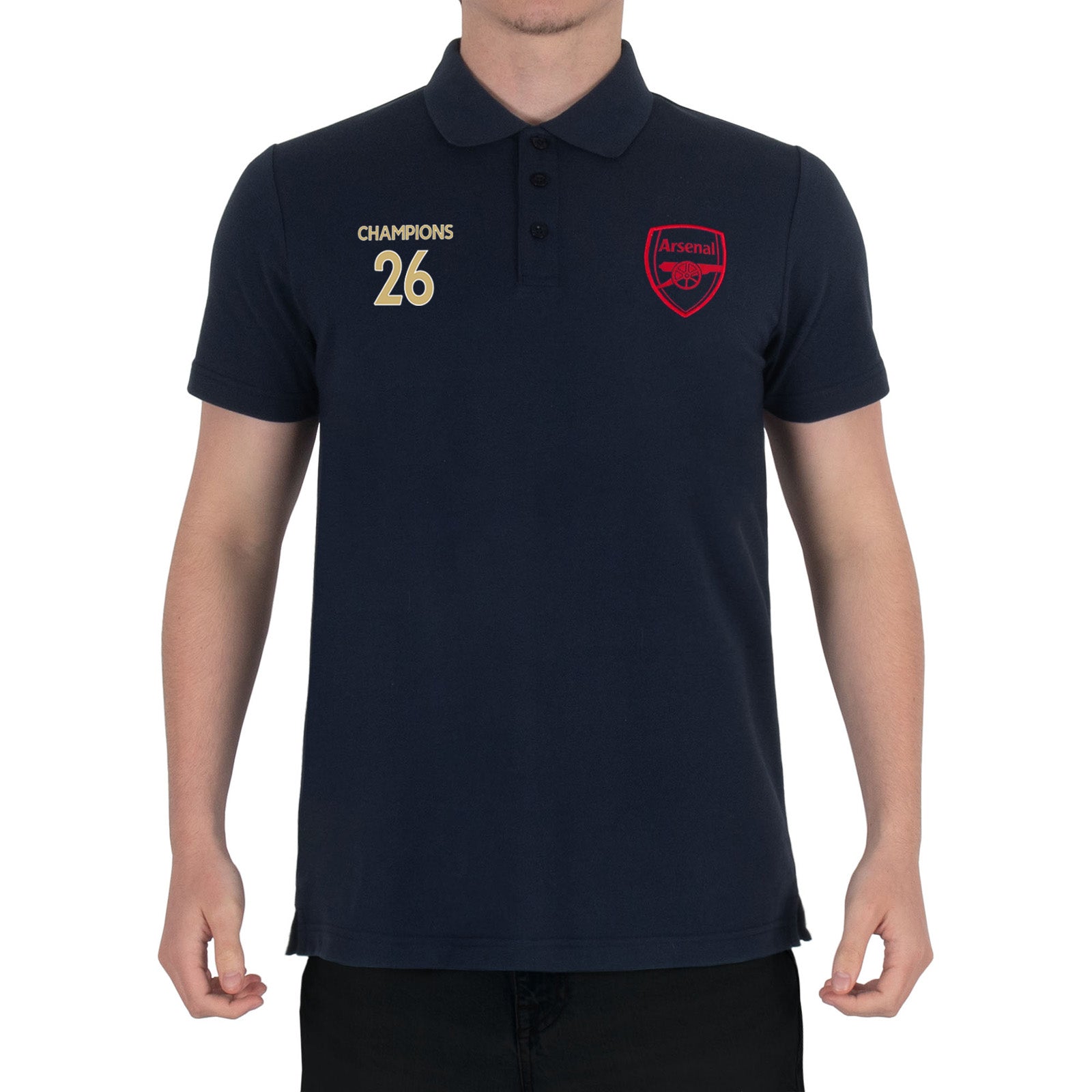 Arsenal polo shirt for adults in black, red, white & navy featuring the club crest to chest