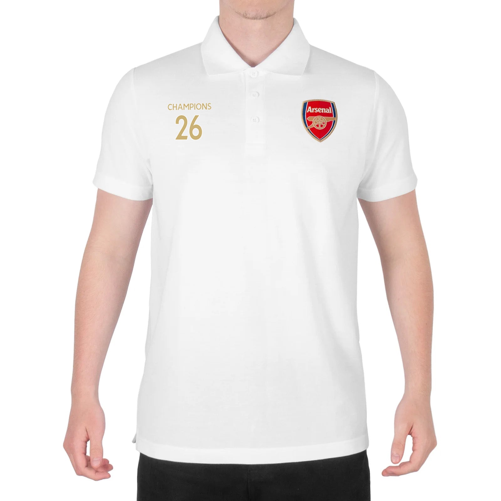 Arsenal polo shirt for adults in black, red, white & navy featuring the club crest to chest