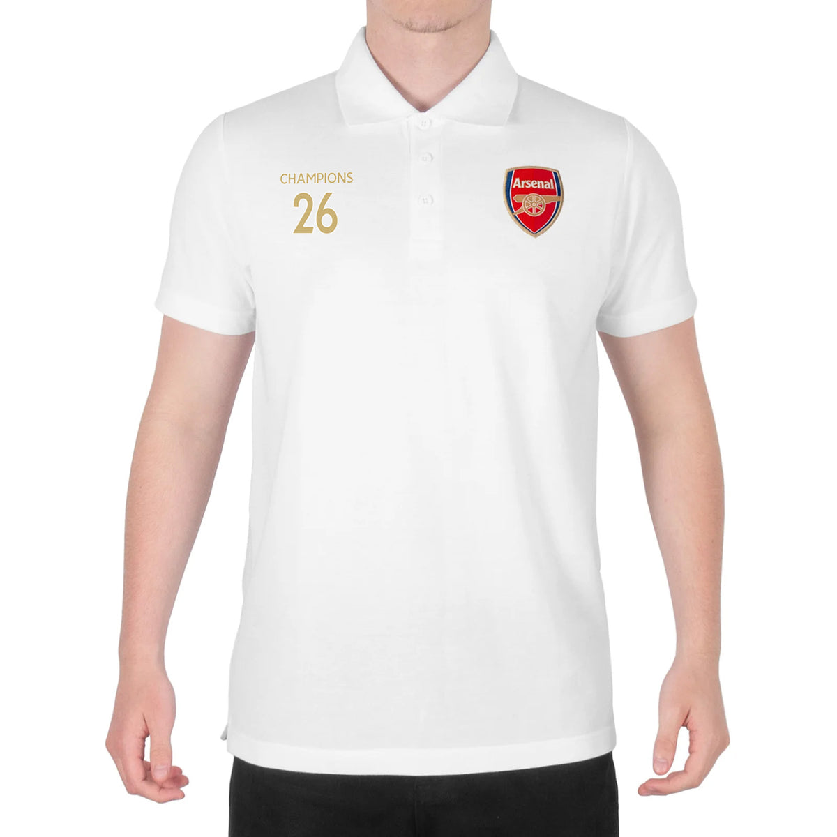 Arsenal polo shirt for adults in black, red, white & navy featuring the club crest to chest