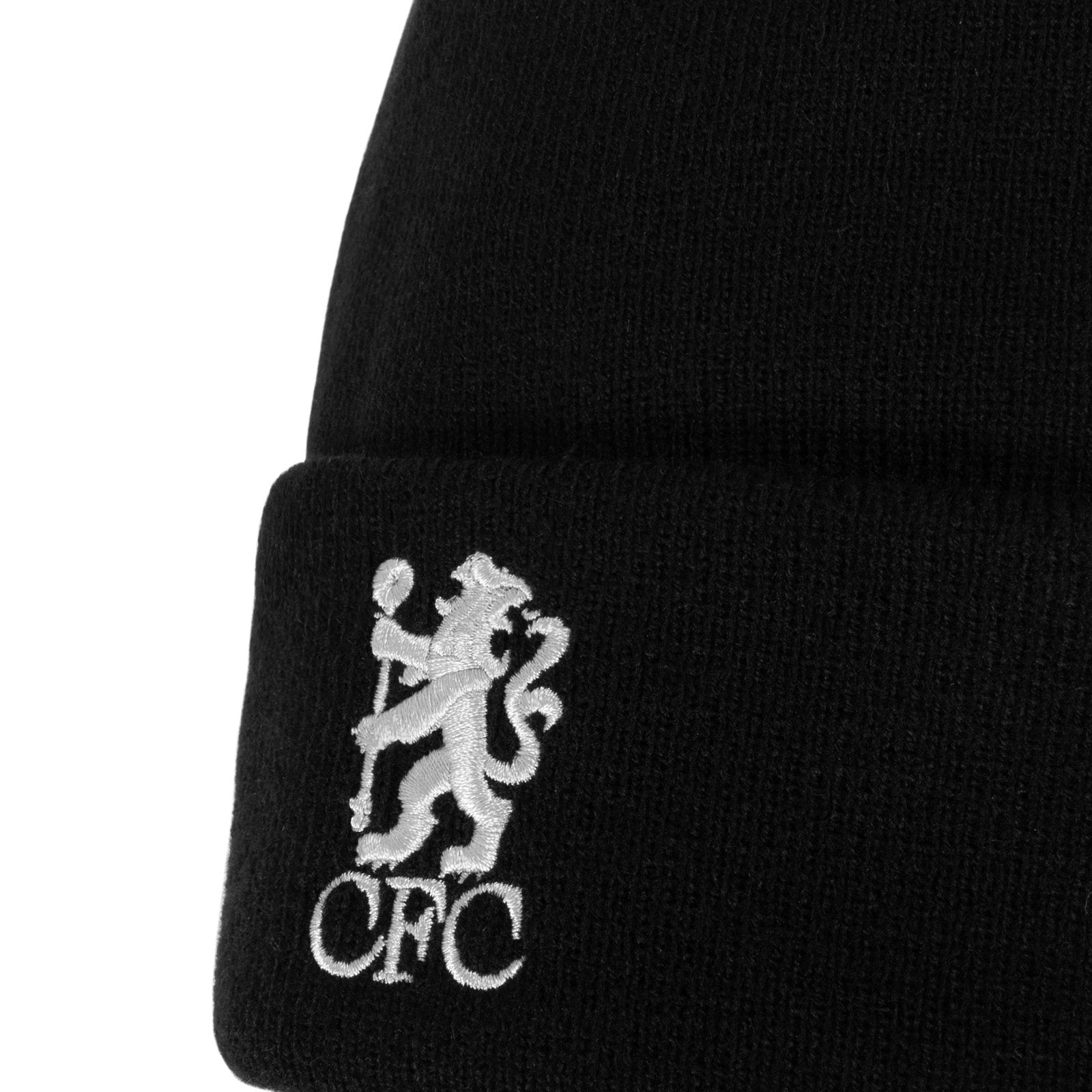 Chelsea beanie hat in black with club lion crest to the front