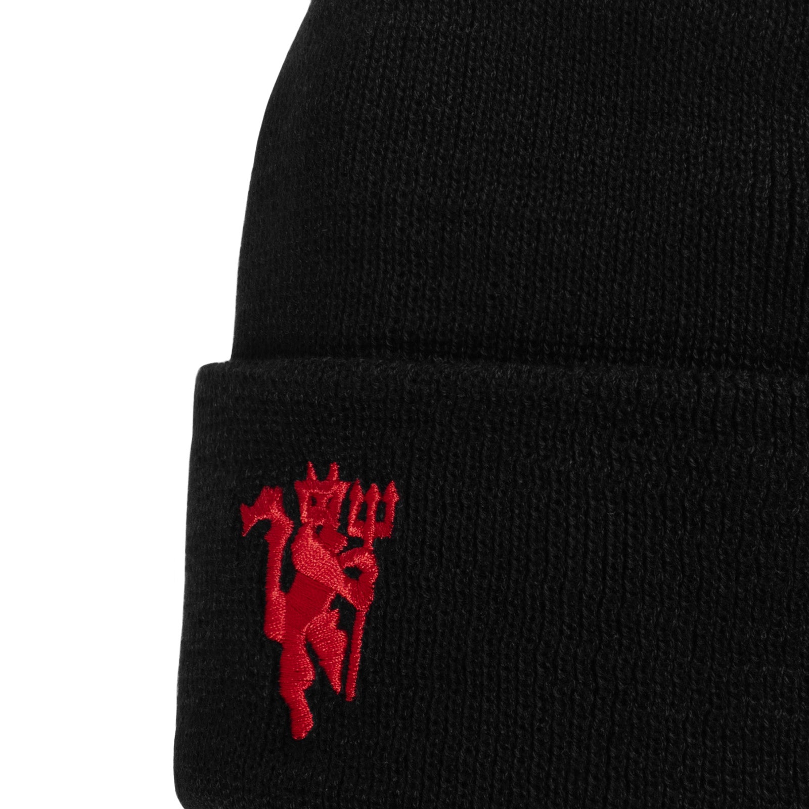 Manchester United beanie hat in black with red devil club crest to the front