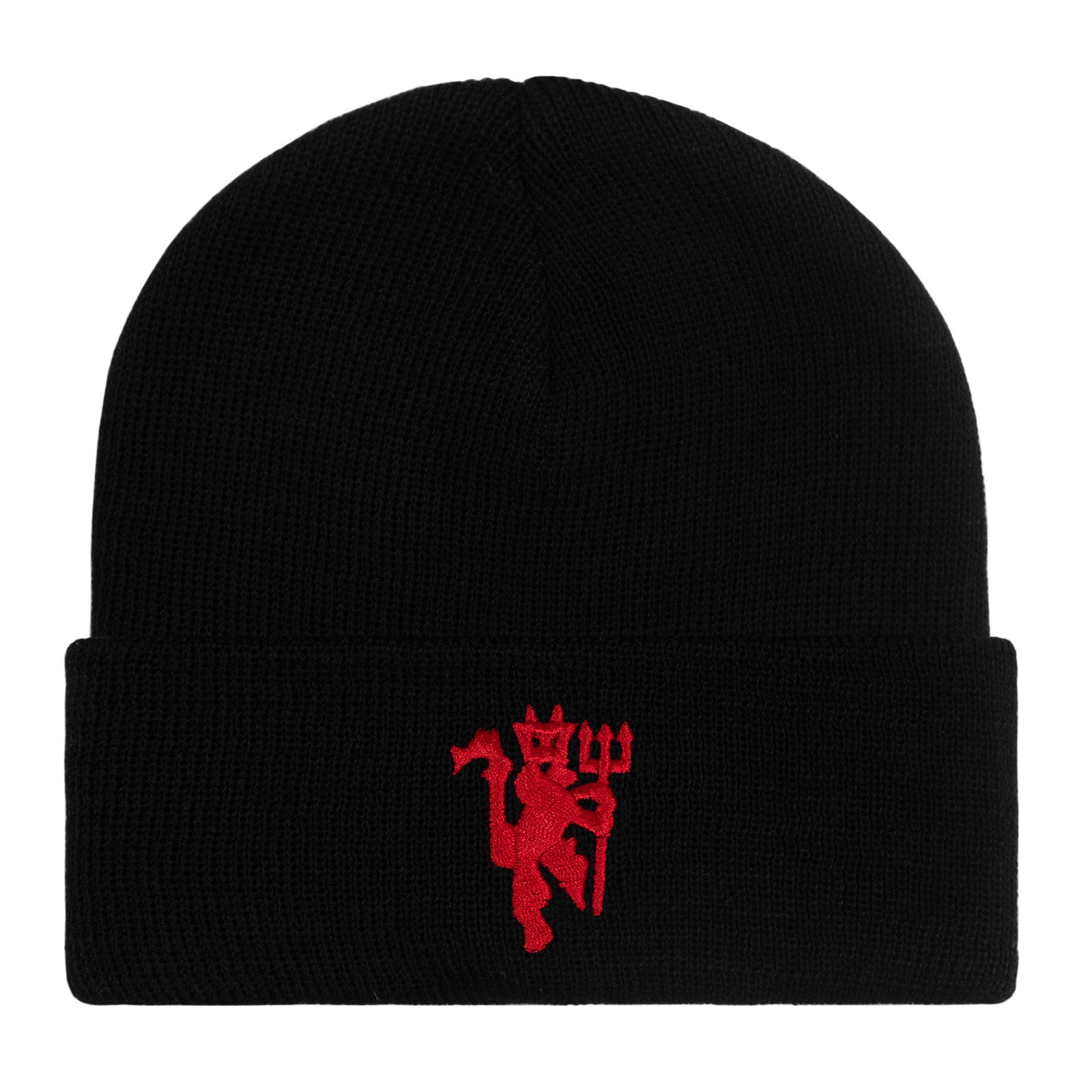 Manchester United beanie hat in black with red devil club crest to the front