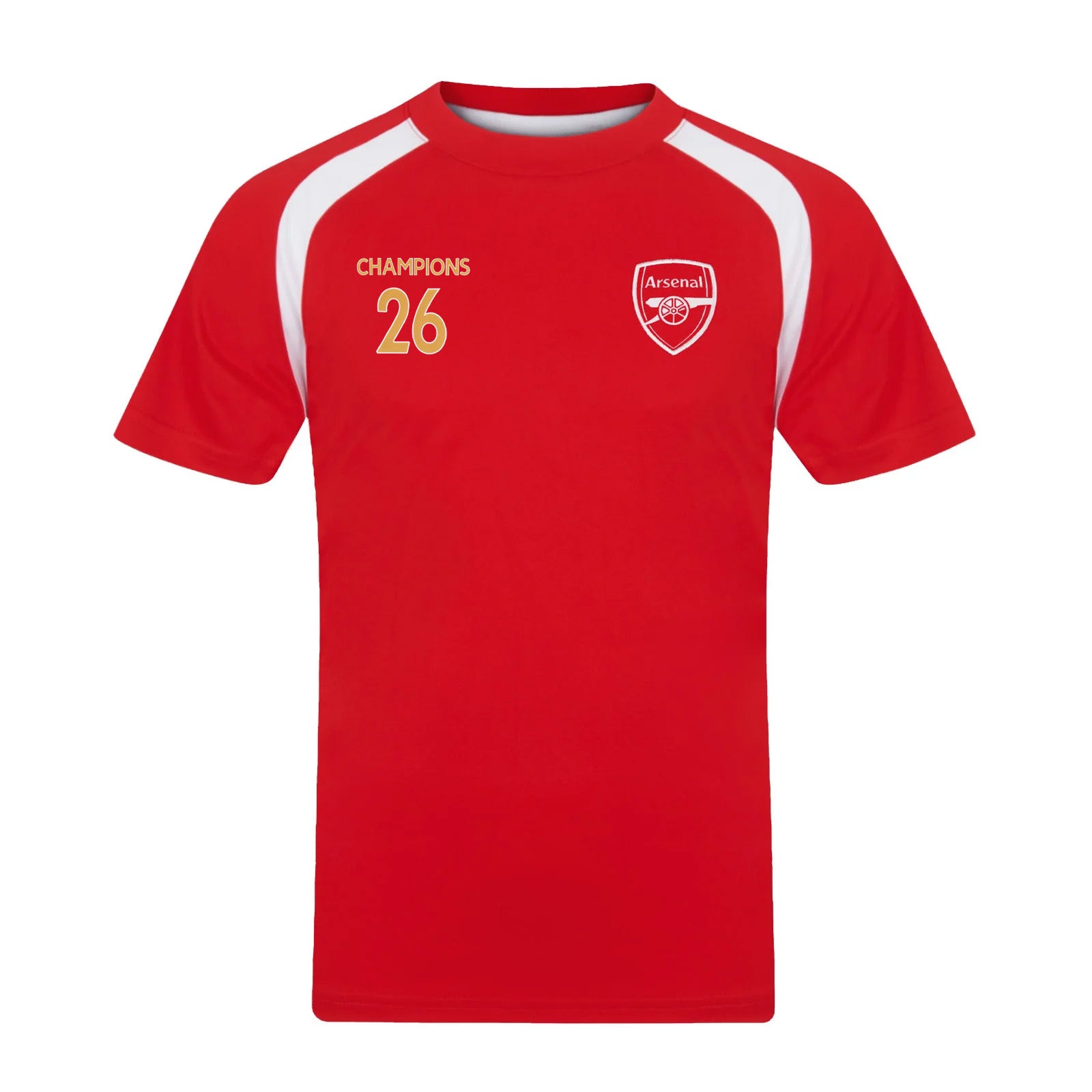 Arsenal kids T-shirt in red with club crest and champions 26 to chest