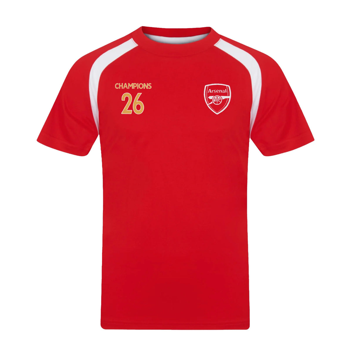 Arsenal kids T-shirt in red with club crest and champions 26 to chest