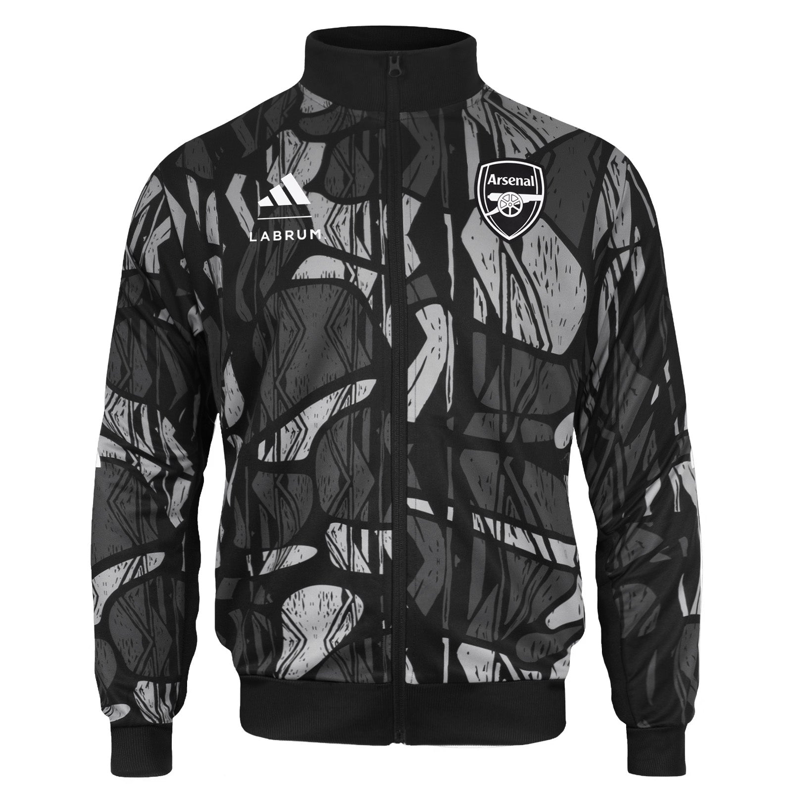 Arsenal adults track jacket in black and grey graphic design with club crest to chest