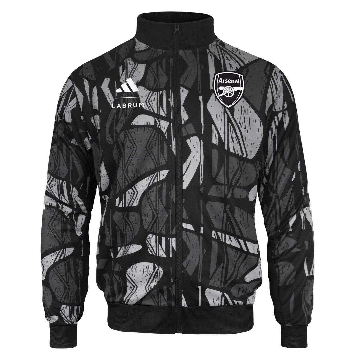 Arsenal adults track jacket in black and grey graphic design with club crest to chest