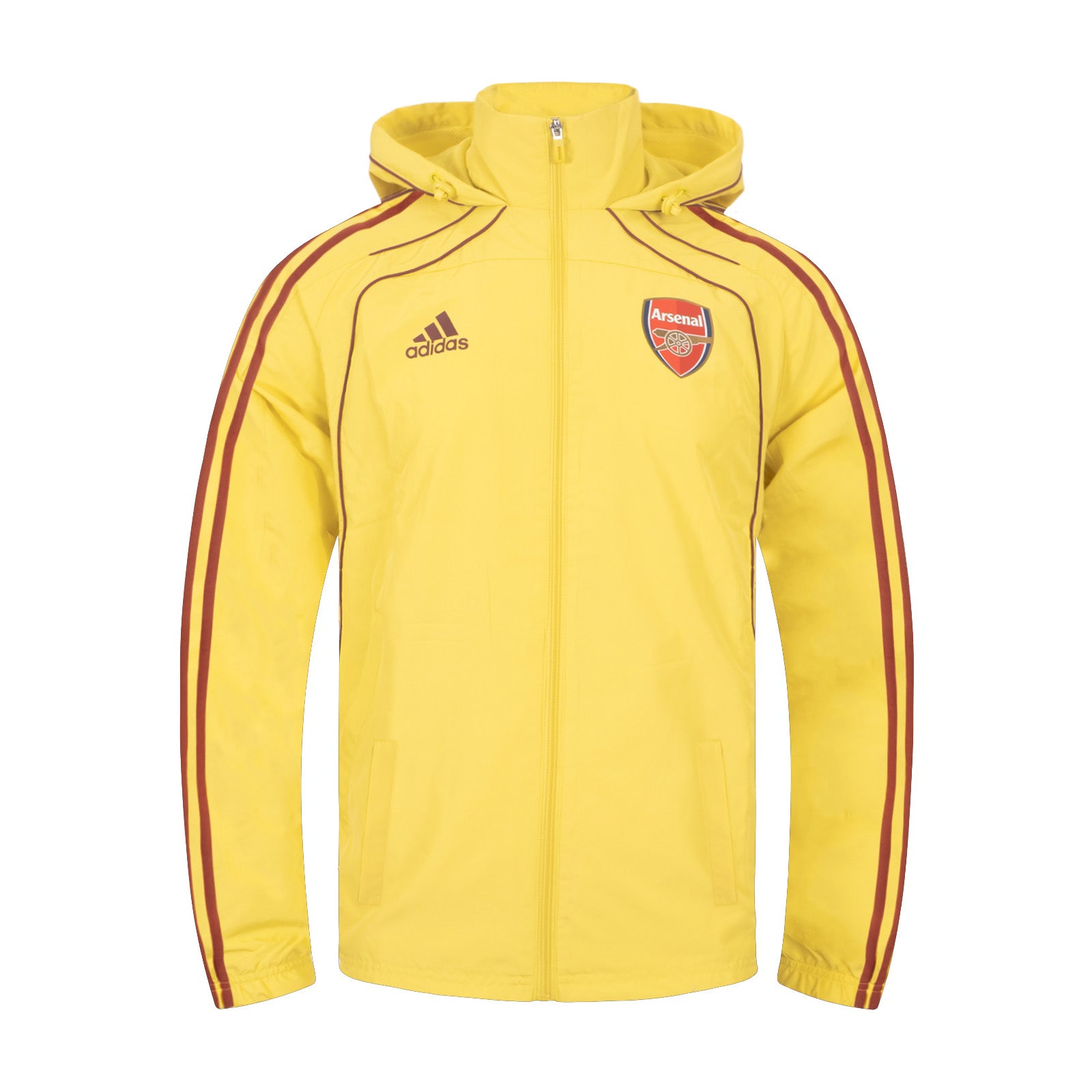 Arsenal adults shower jacket in yellow with club crest to chest
