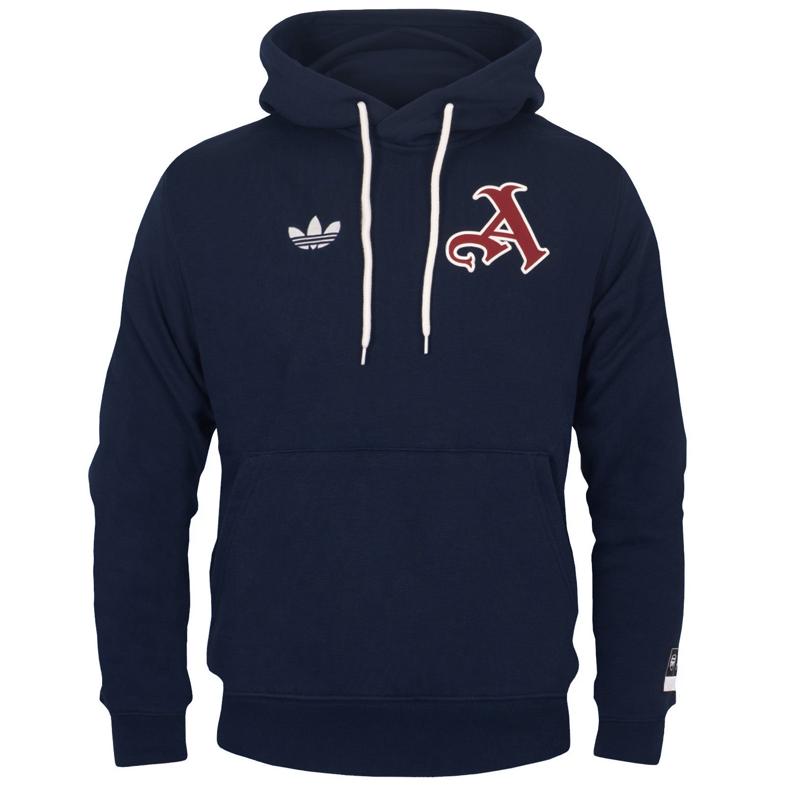 Arsenal adults graphic hoodie in navy blue with Gothic 'A' logo to the front chest and matching large logo on the back
