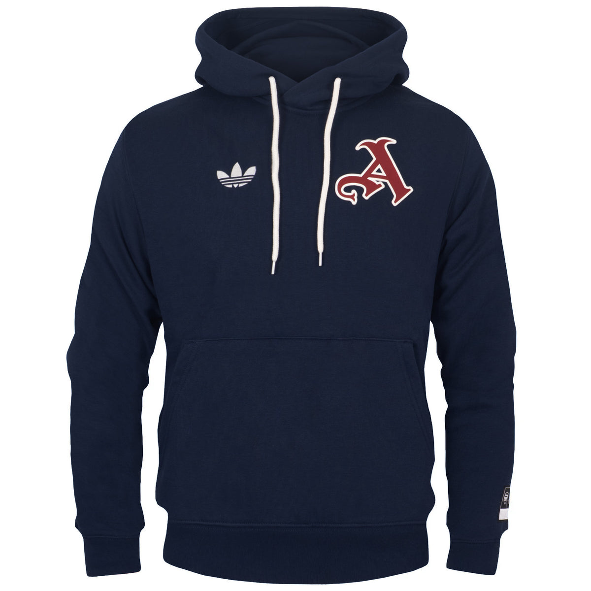 Arsenal adults graphic hoodie in navy blue with Gothic 'A' logo to the front chest and matching large logo on the back