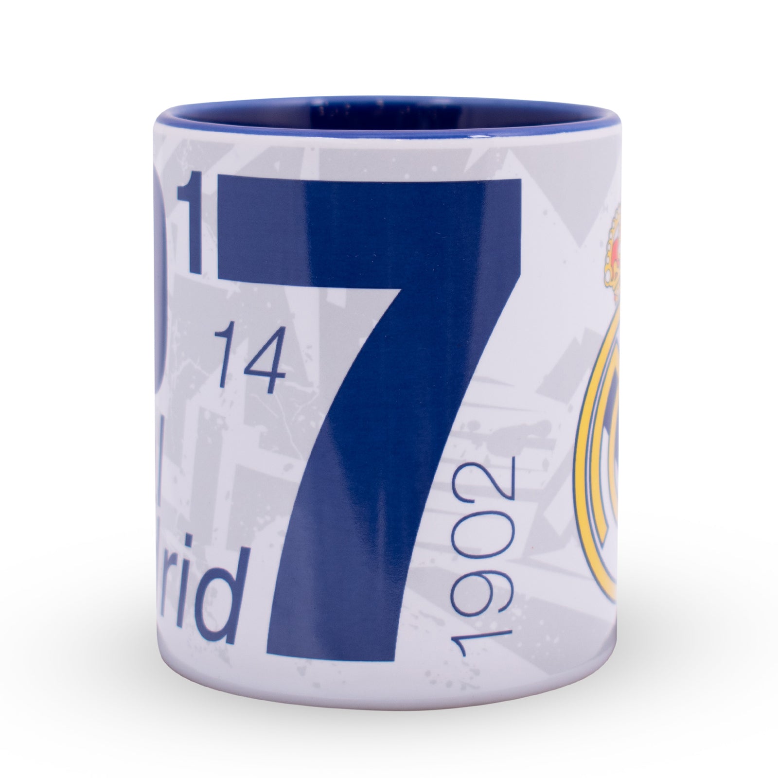 Real Madrid Mug in white featuring the club crest and iconic shirt numbers to the sides