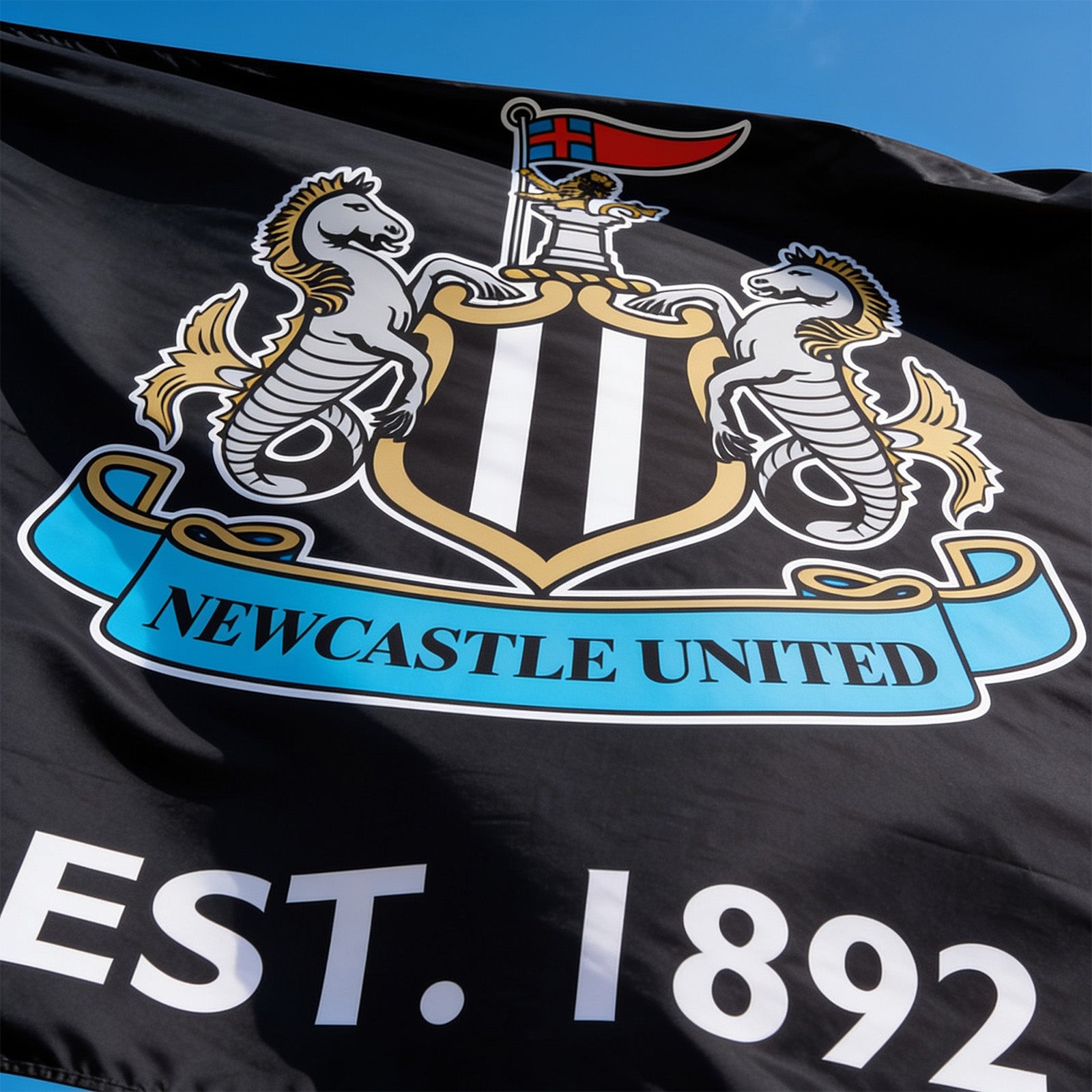 Newcastle United 5ft x 3ft flag in black with large club crest to the centre
