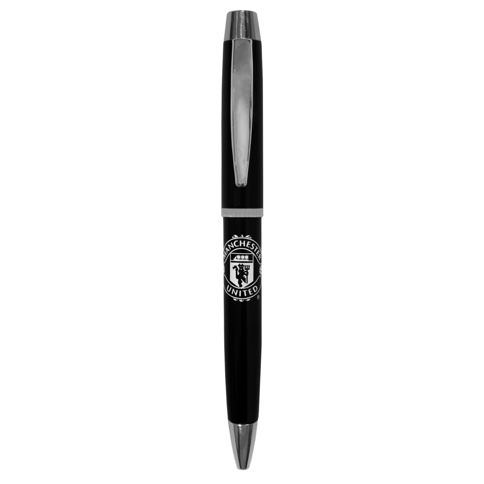 Manchester United pen in black and chrome with club crest to the centre