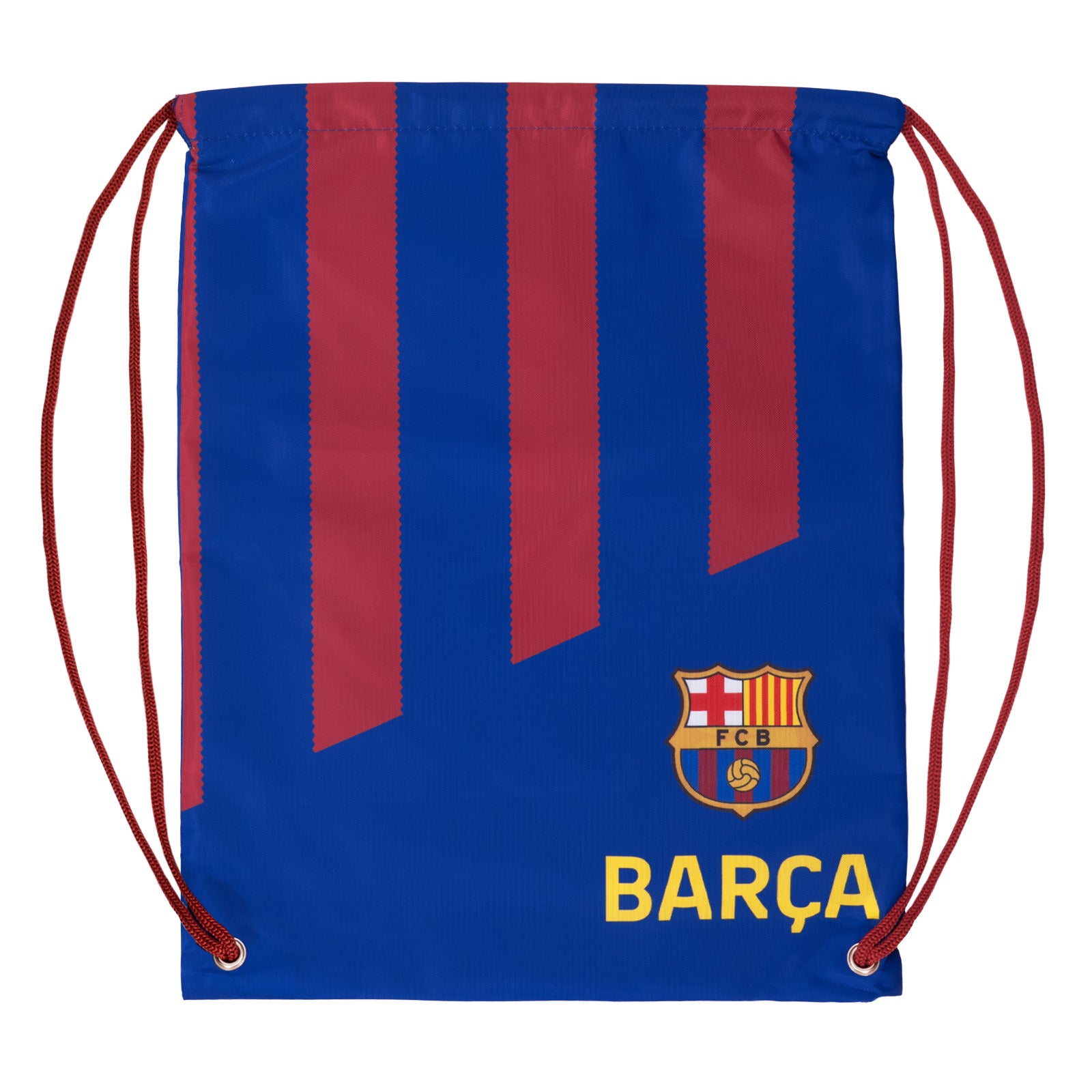 FC Barcelona Drawstring Gym Bag in claret and blue, featuring the club crest and branding