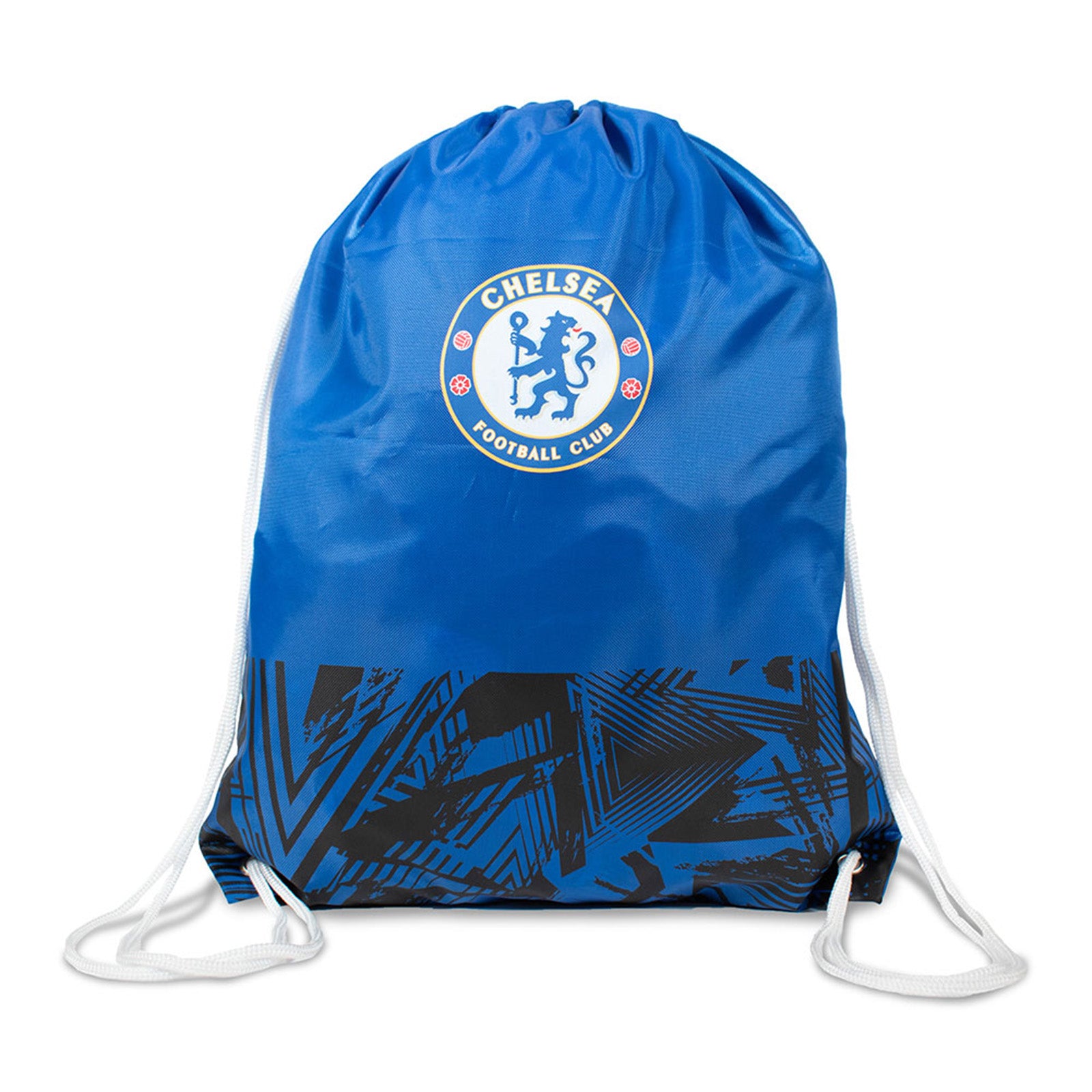 Chelsea Drawstring Gym Bag in royal blue and black, featuring the full colour club crest to the front