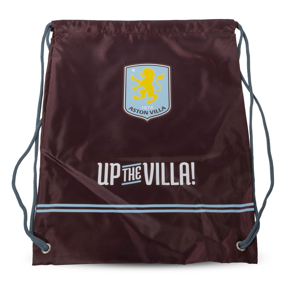 Aston Villa Drawstring Gym Bag in claret and blue, featuring the club crest and branding