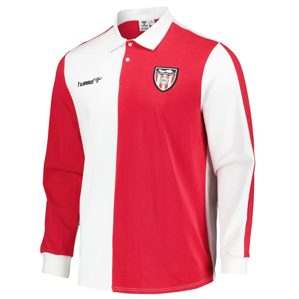 Sunderland AFC rugby shirt. Retro inspired red & white featuring an iconic club crest to the chest