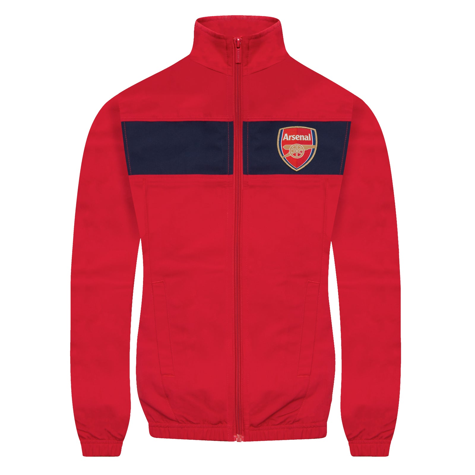Arsenal kids tracksuit in red & navy stripe with club crest to chest and left thigh
