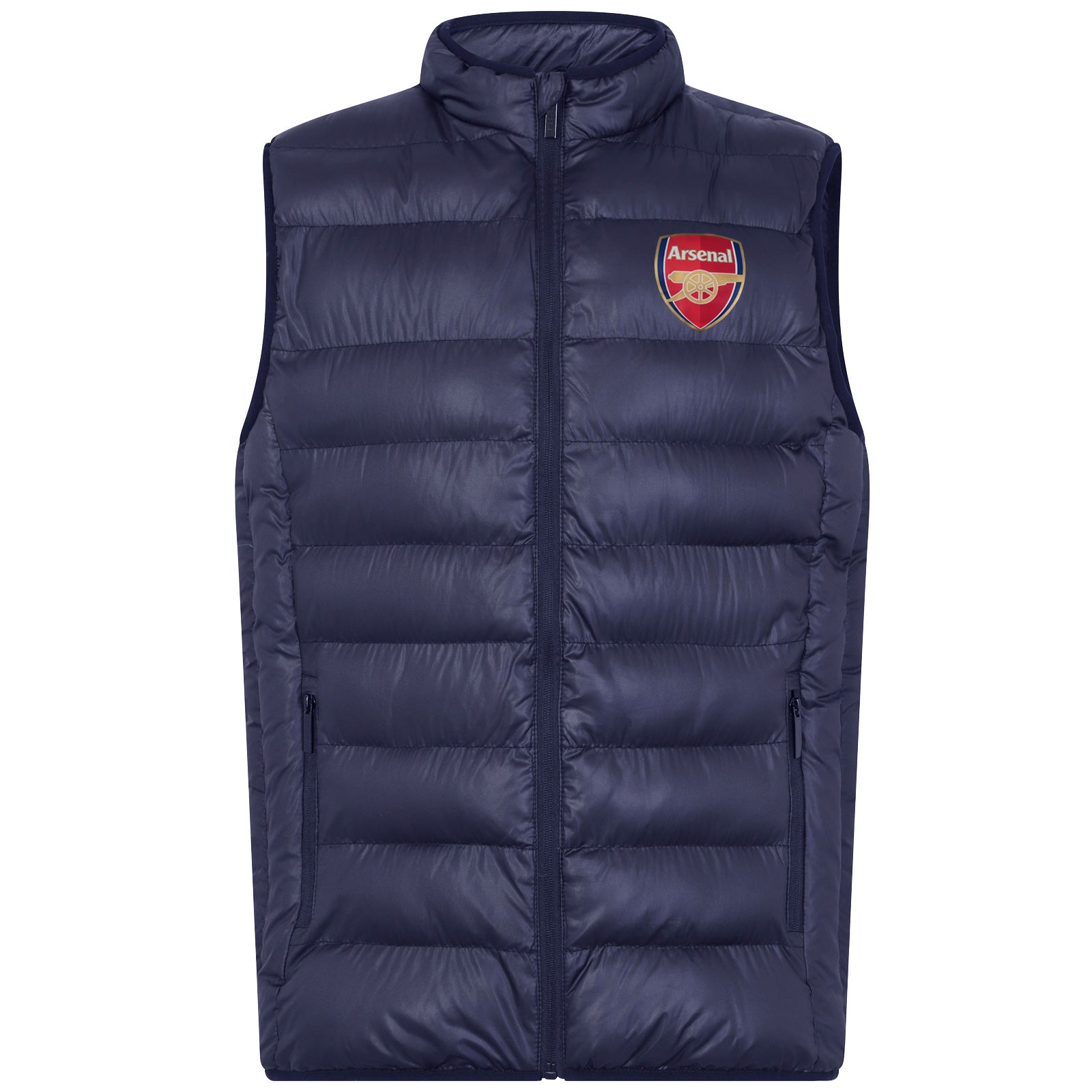 Arsenal adults gilet in navy blue with club crest to chest.