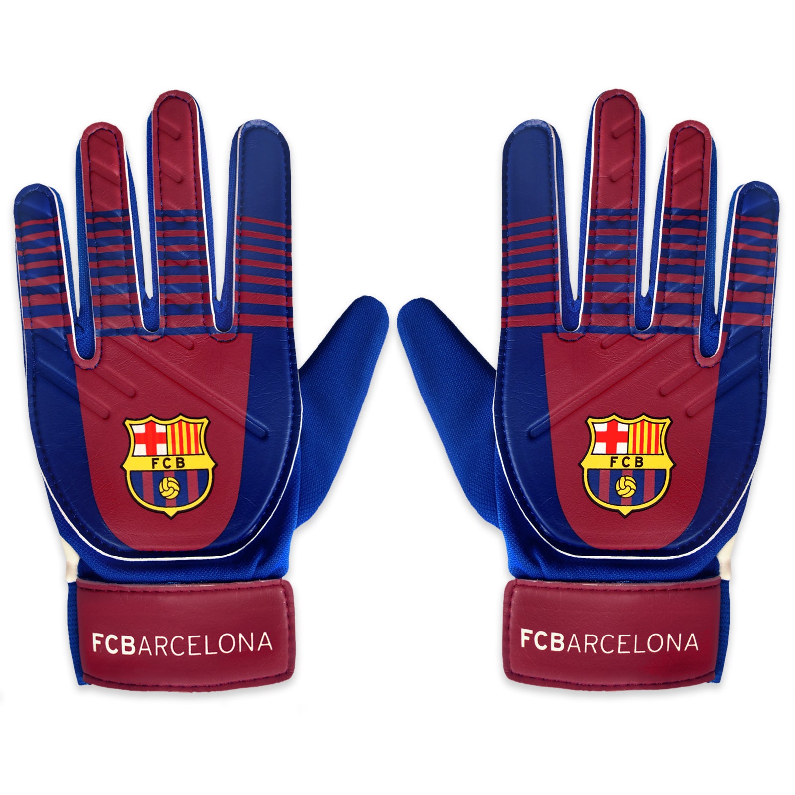 FC Barcalona blue goalkeeper gloves with FCB crest & text print to each glove