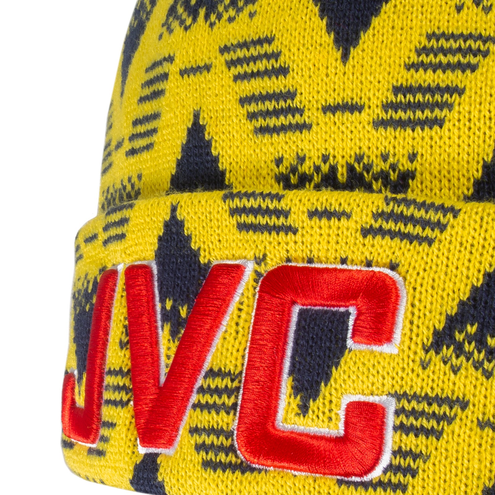 Arsenal retro knitted beanie hat in yellow with text to front