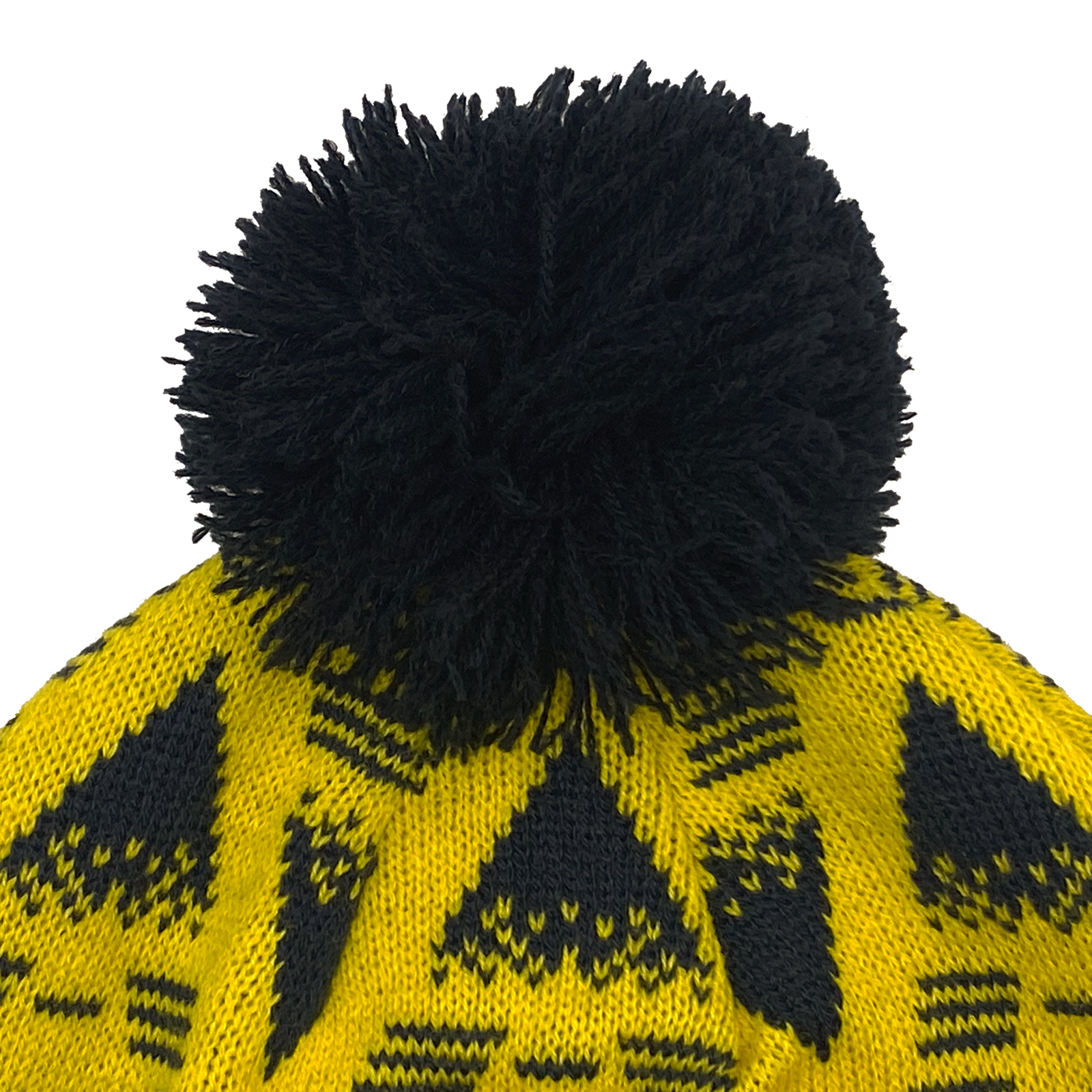 Arsenal retro knitted bobble hat in yellow with text to front