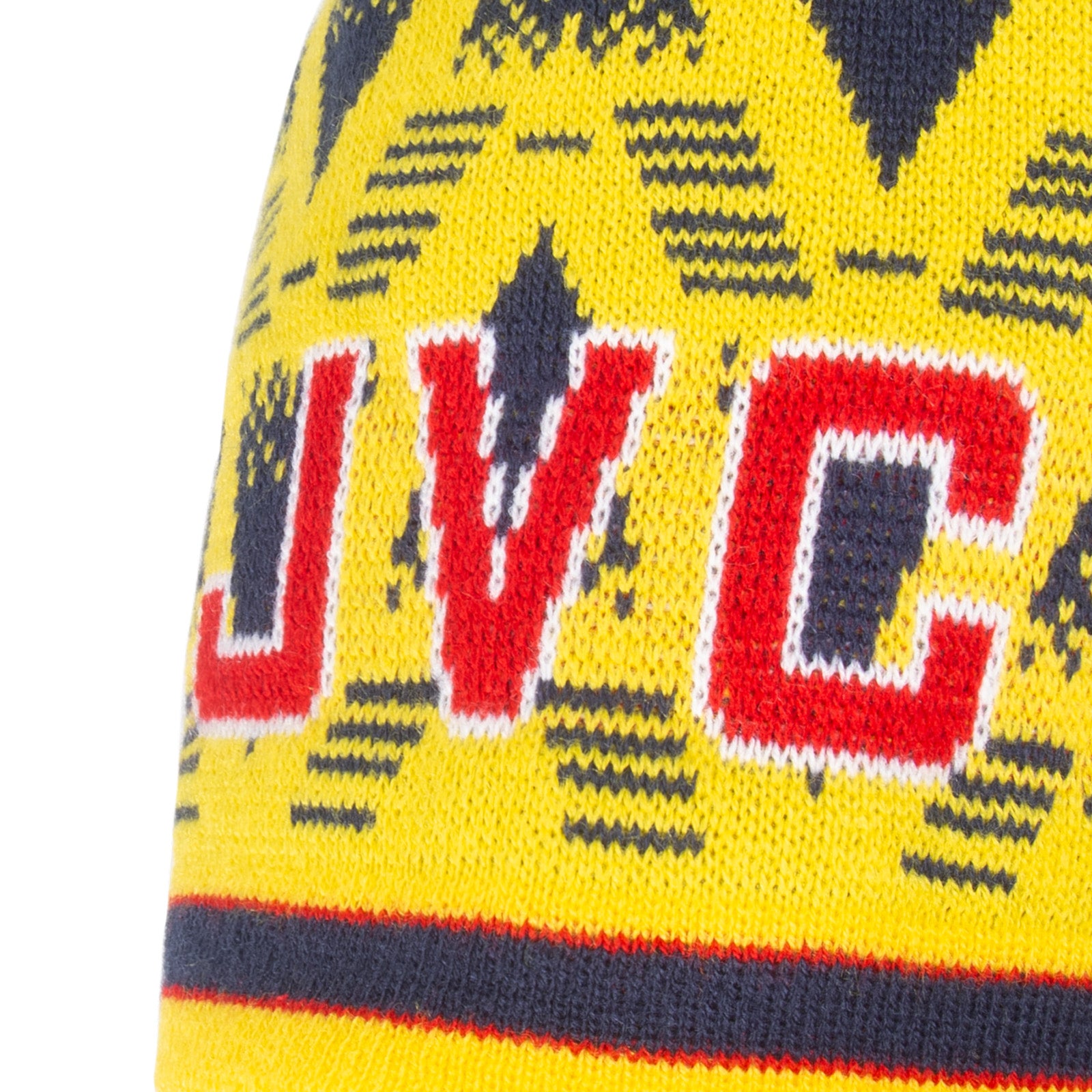 Arsenal retro knitted beanie skully hat in yellow with text to front