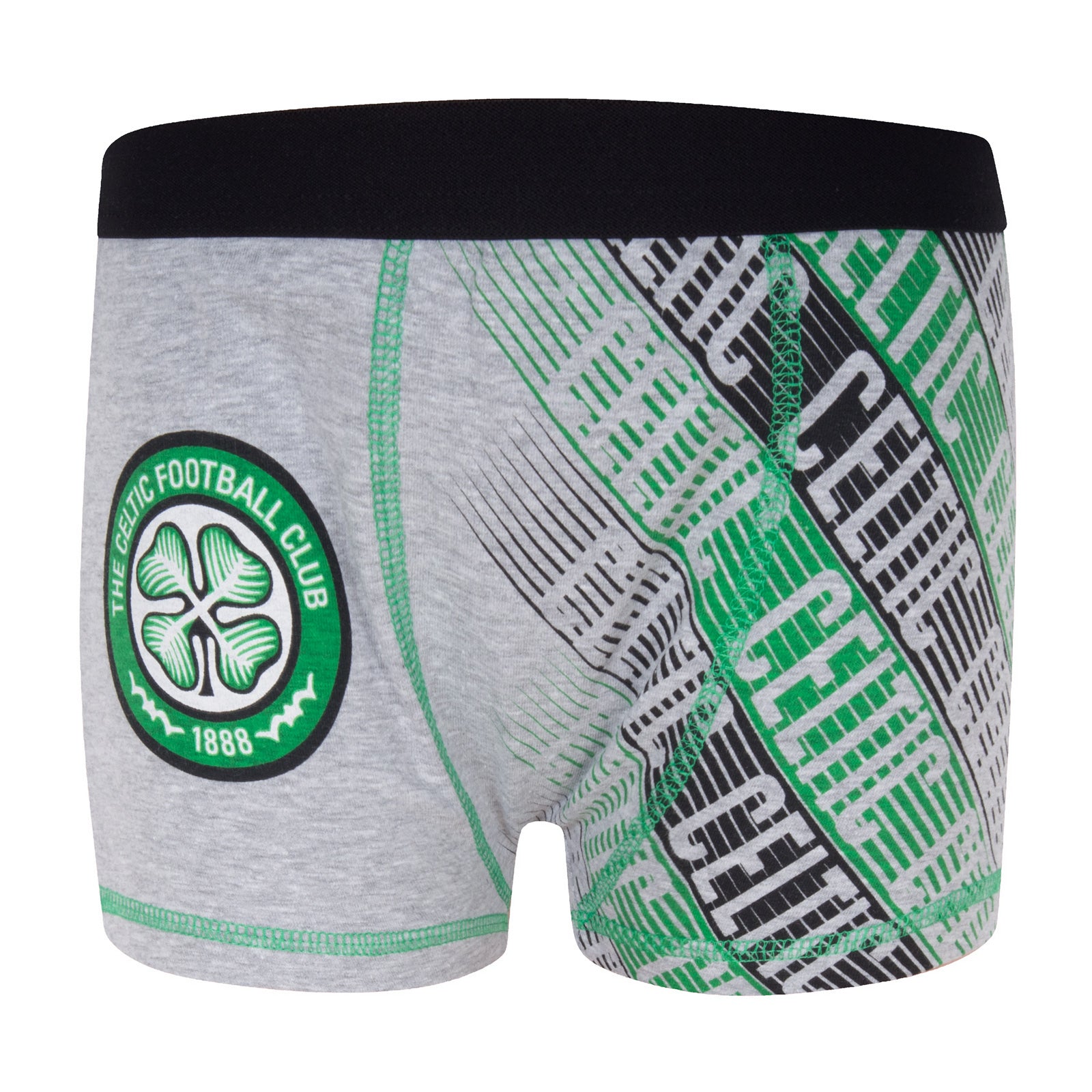 Celtic boxer shorts for boys in black, green & grey