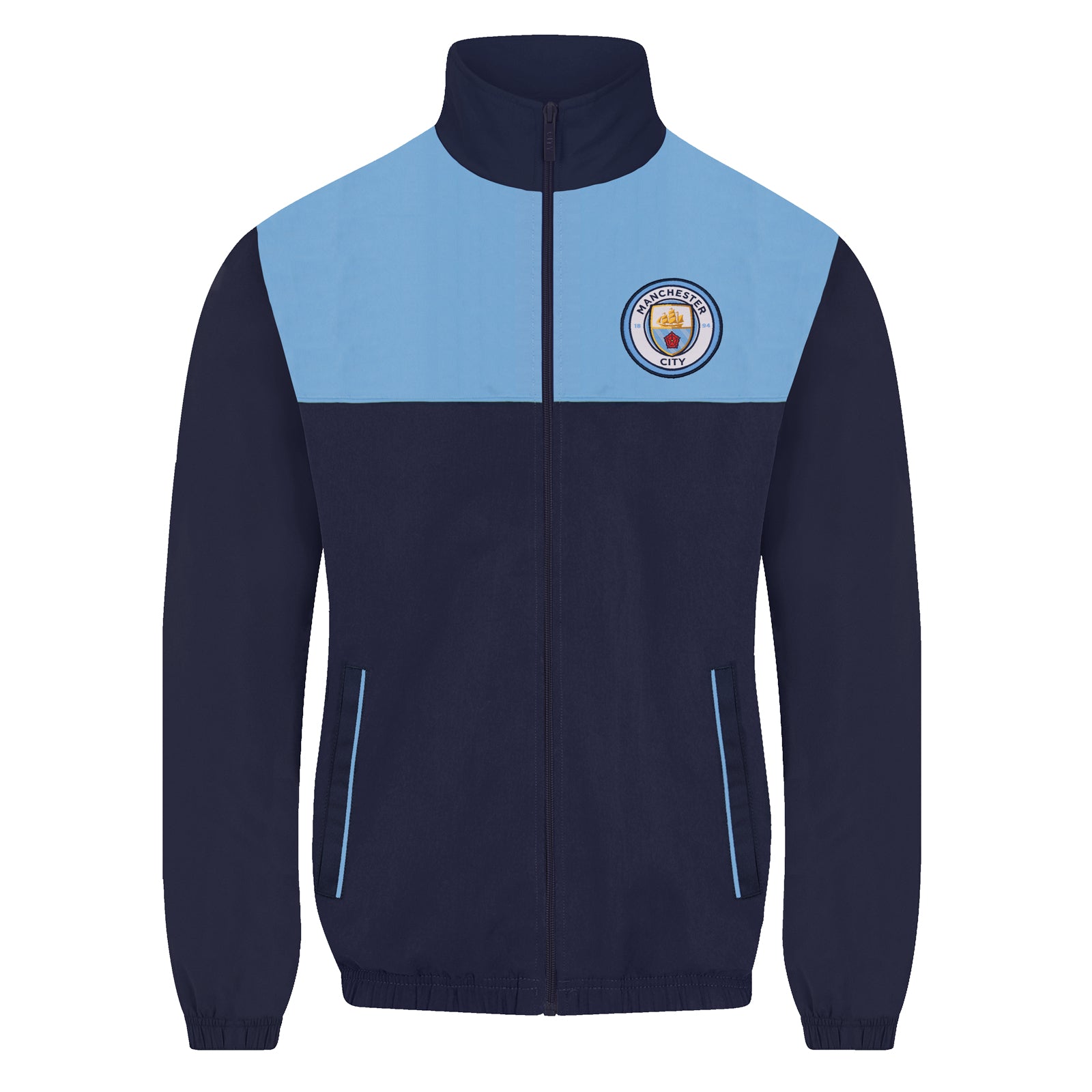 Man City adults tracksuit in navy blue with club crest to chest and left thigh