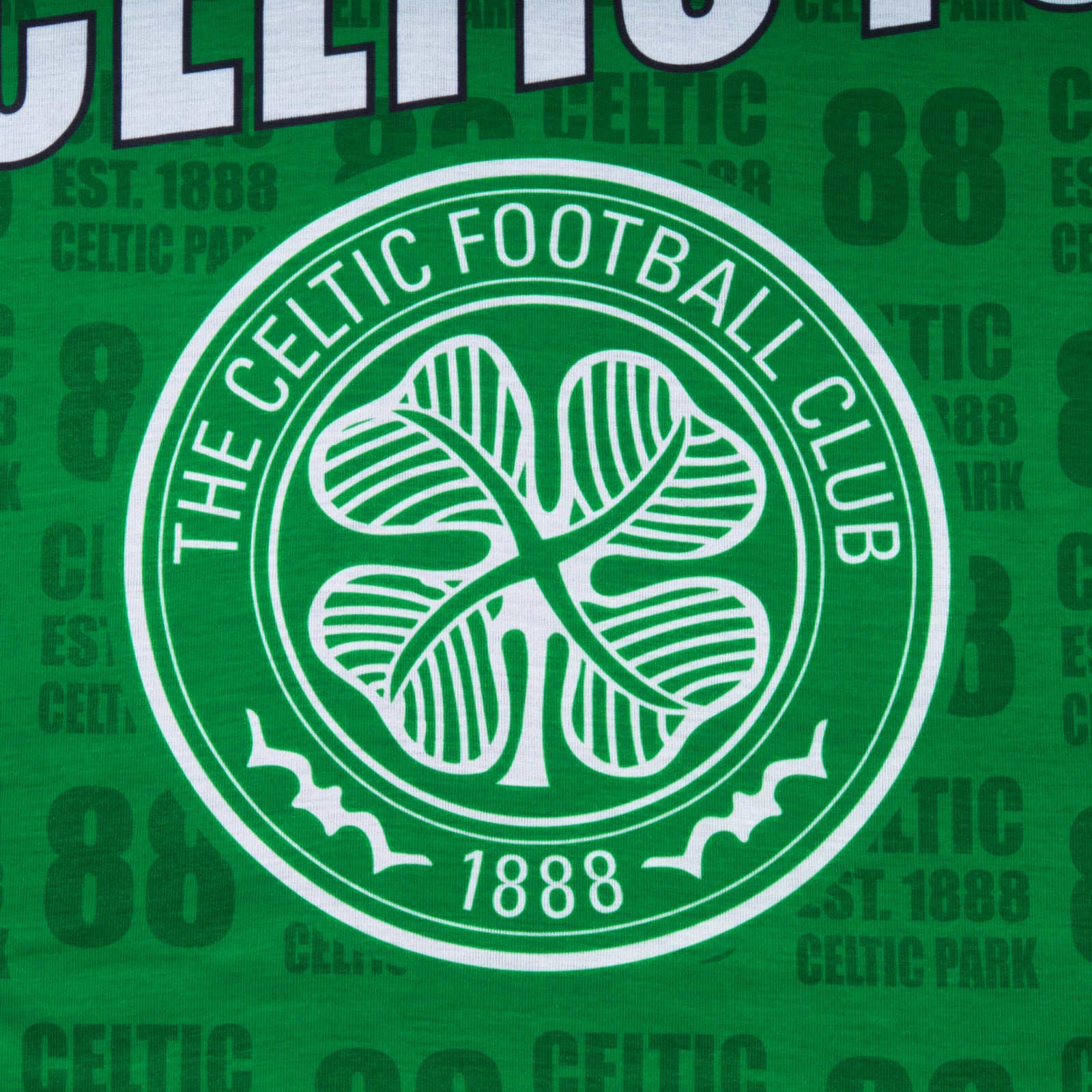 Celtic kids short pyjamas in green & black. Short sleeved top & shorts with crest & text